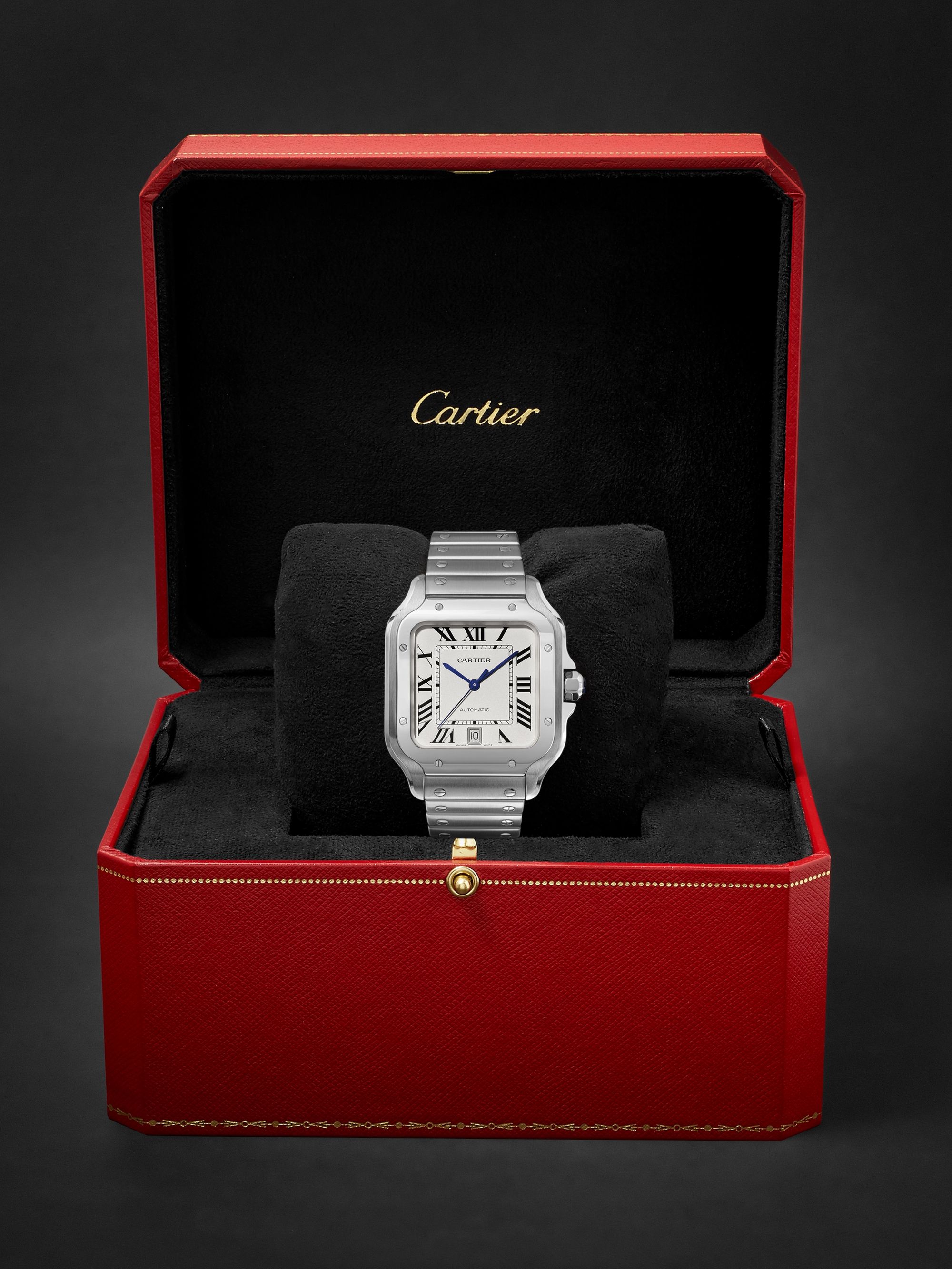 CARTIER Orologio 39,8 mm in acciaio inossidabile con cinturino intercambiabile in pelle Santos, N. rif. CRWSSA0018