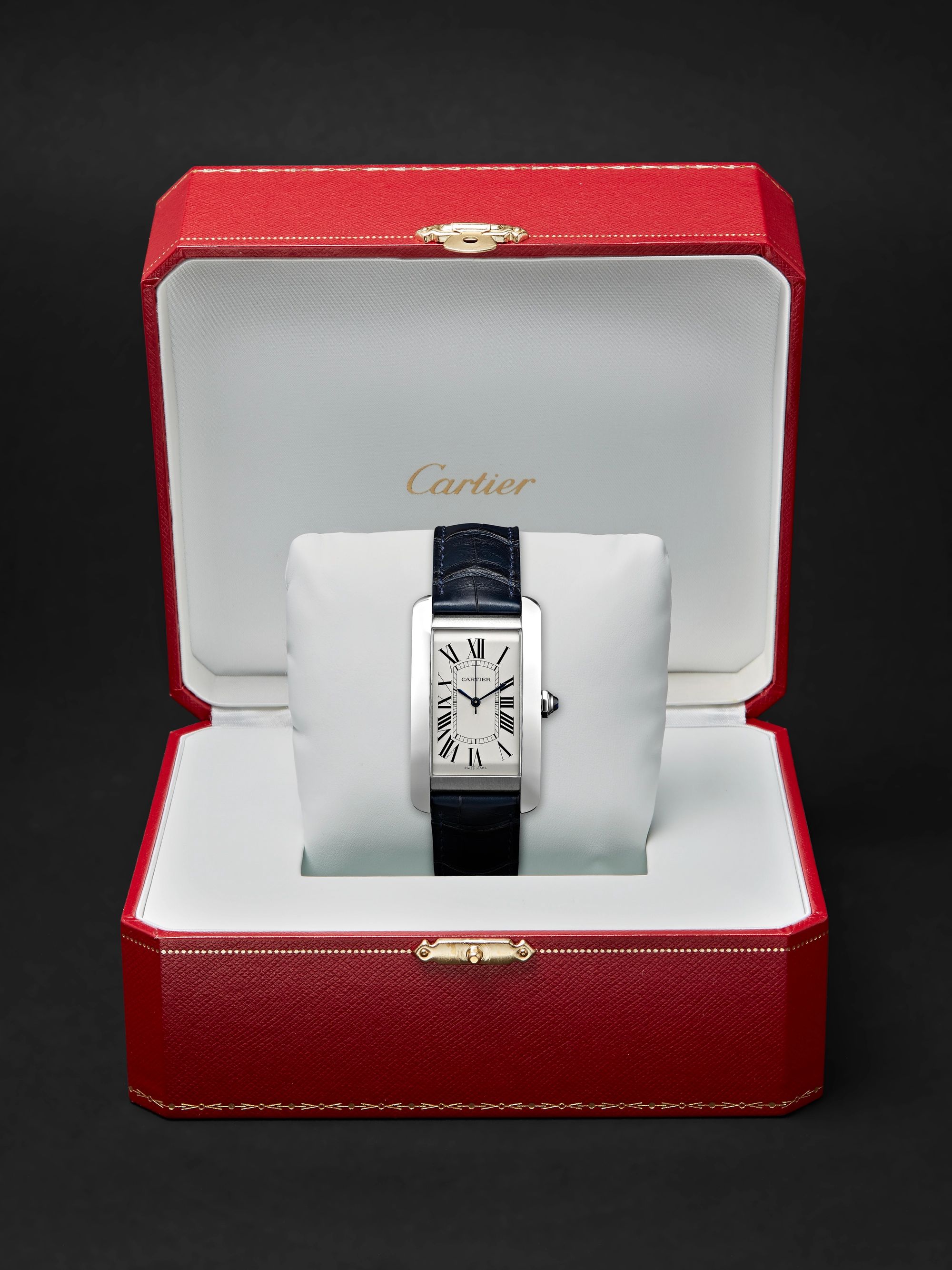 CARTIER Tank Américaine Automatic 45mm Steel and Alligator Watch, Ref. No. CRWSTA0018