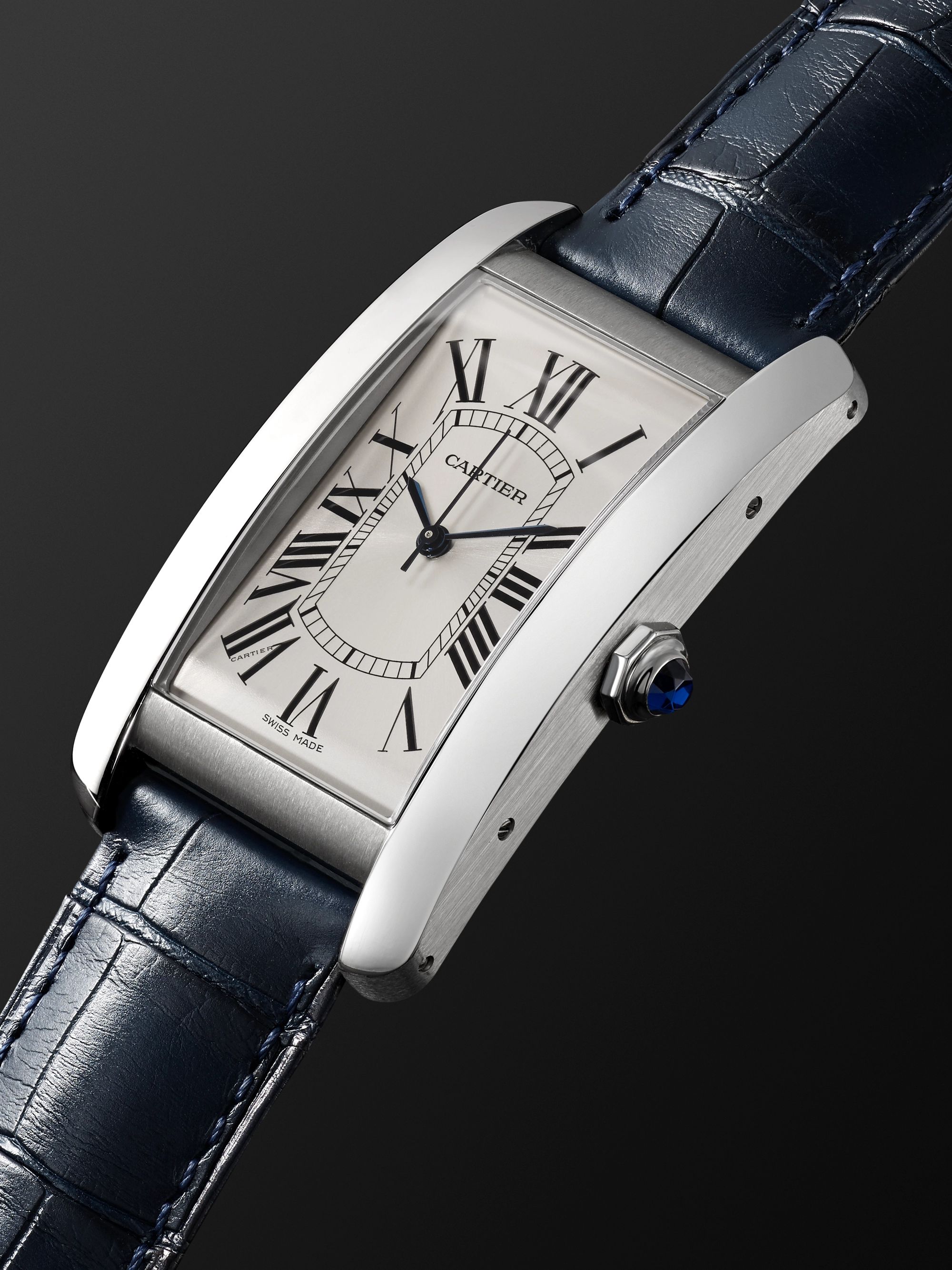 CARTIER Tank Américaine Automatic 45mm Steel and Alligator Watch, Ref. No. CRWSTA0018