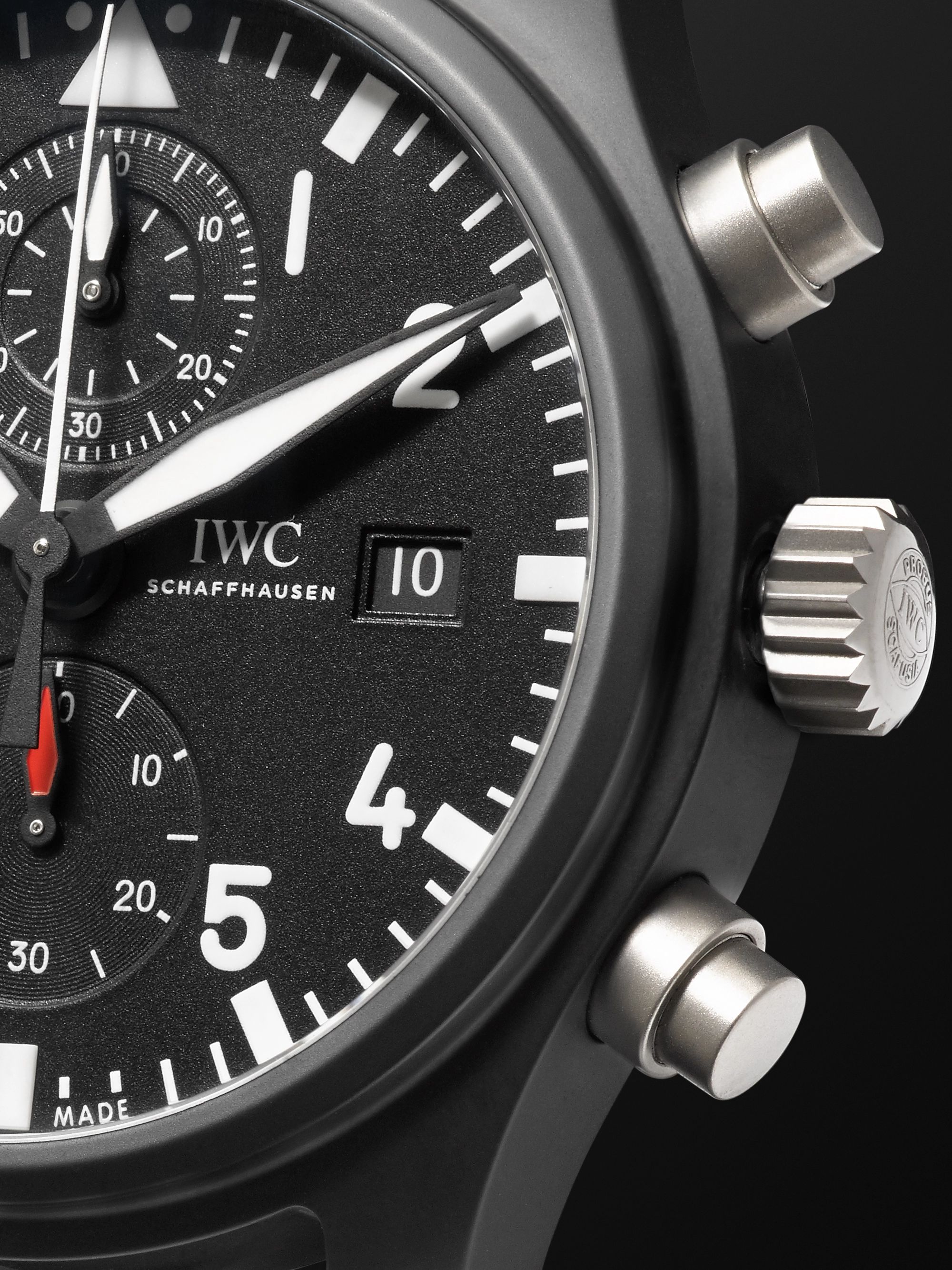 IWC SCHAFFHAUSEN Pilot's TOP GUN Automatic Chronograph 44mm Ceramic and Leather Watch, Ref. No. IW389001