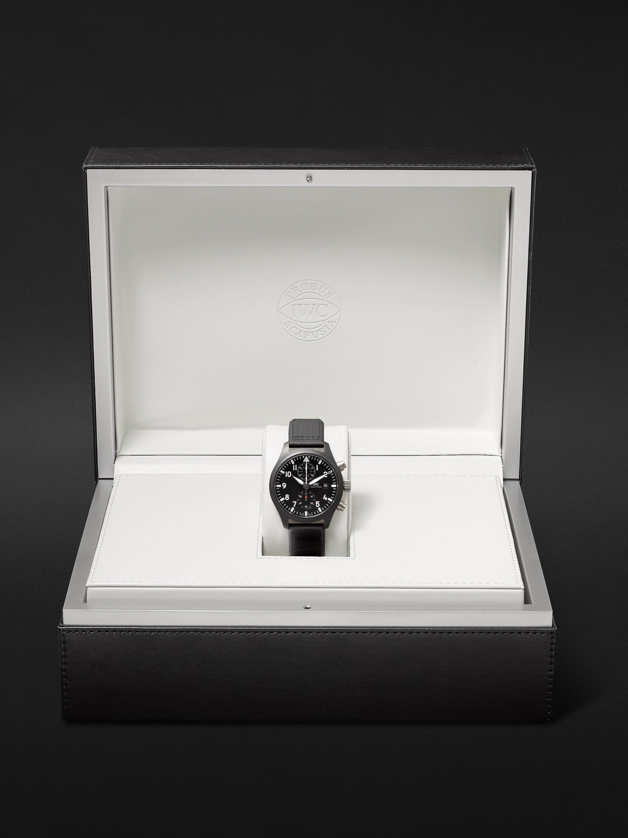 IWC SCHAFFHAUSEN Pilot's TOP GUN Automatic Chronograph 44mm Ceramic and Leather Watch, Ref. No. IW389001