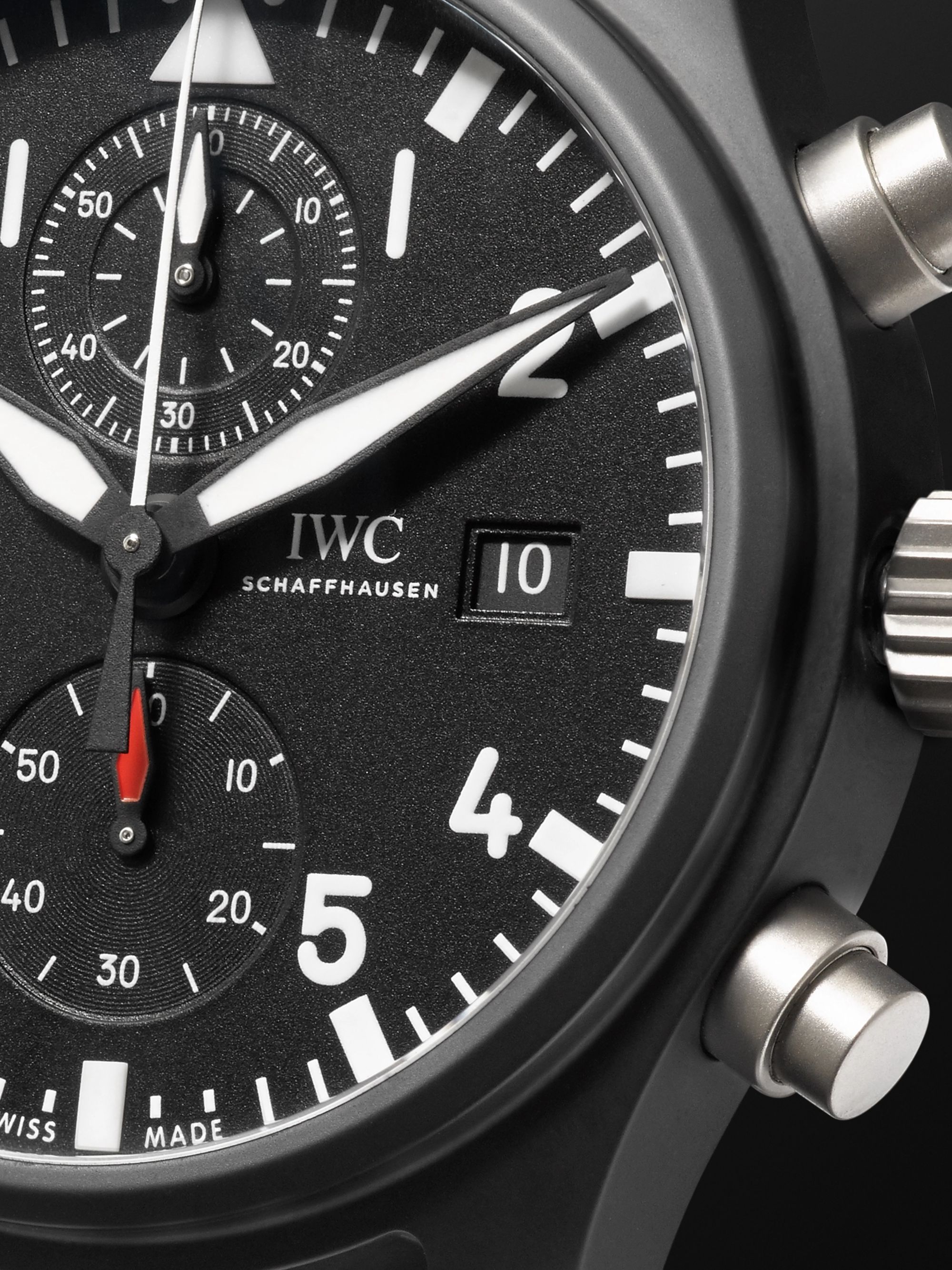 IWC SCHAFFHAUSEN Pilot's TOP GUN Automatic Chronograph 44mm Ceramic and Leather Watch, Ref. No. IW389001