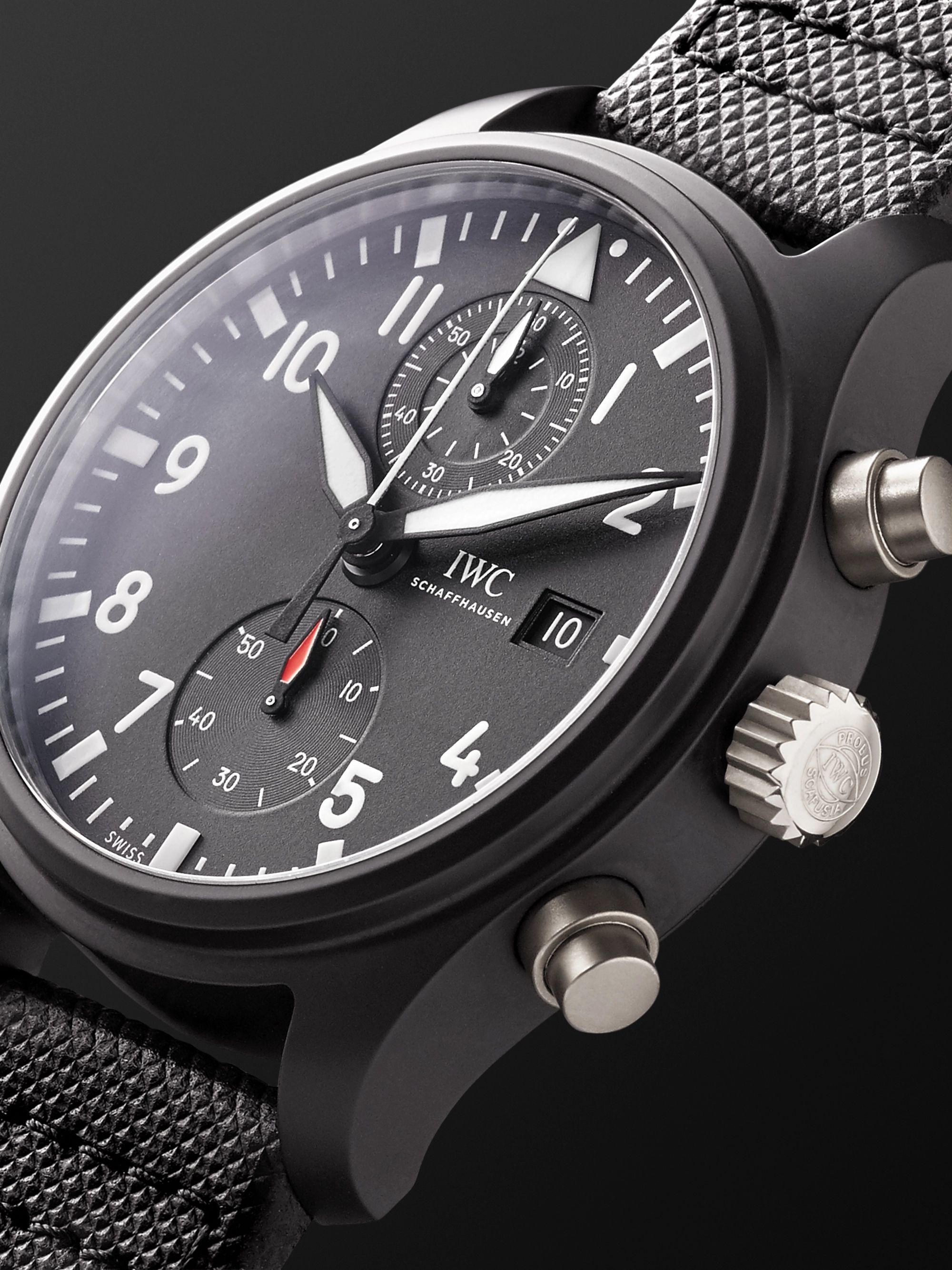 IWC SCHAFFHAUSEN Pilot's TOP GUN Automatic Chronograph 44mm Ceramic and Leather Watch, Ref. No. IW389001