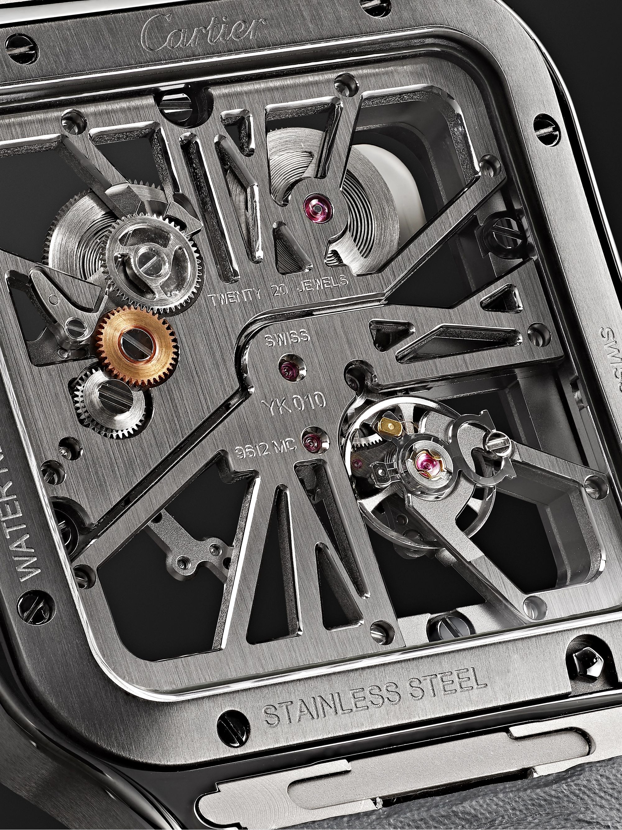 CARTIER Santos de Cartier Skeleton Noctambule Hand-Wound 39.8mm ADLC-Coated Stainless Steel and Alligator Watch