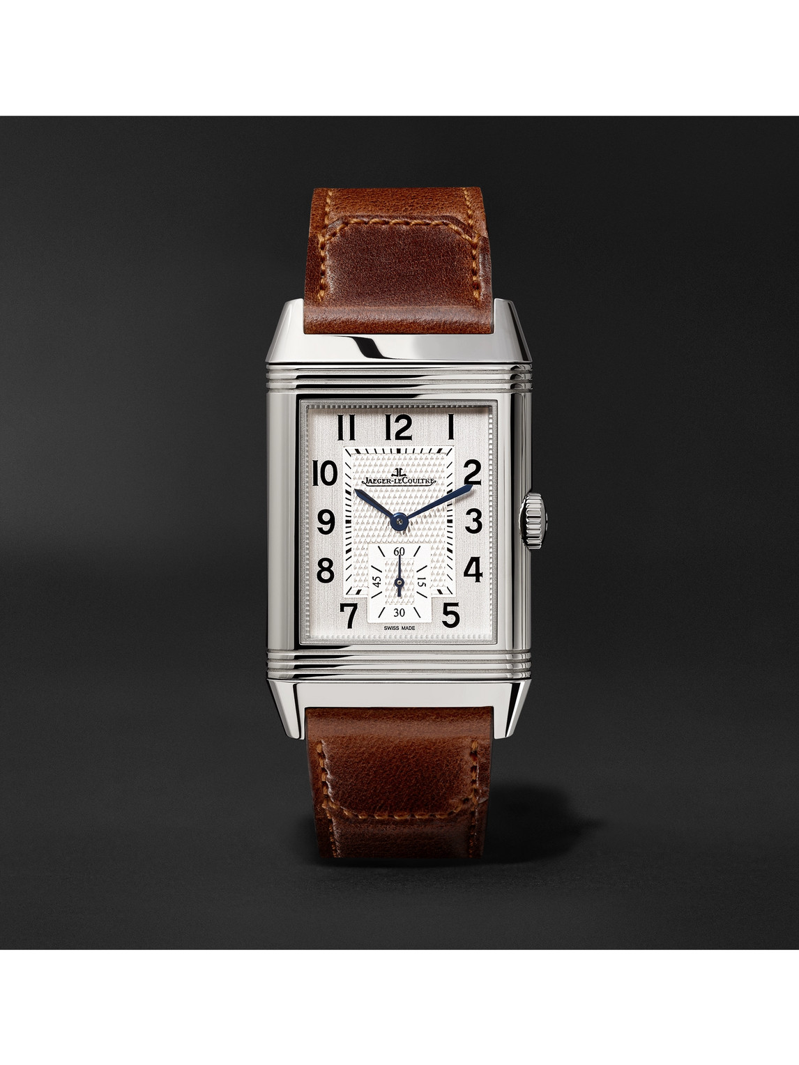 Jaeger-lecoultre Reverso Classic Large 27mm Stainless Steel And Leather Watch In Black / Blue / Brown / Silver