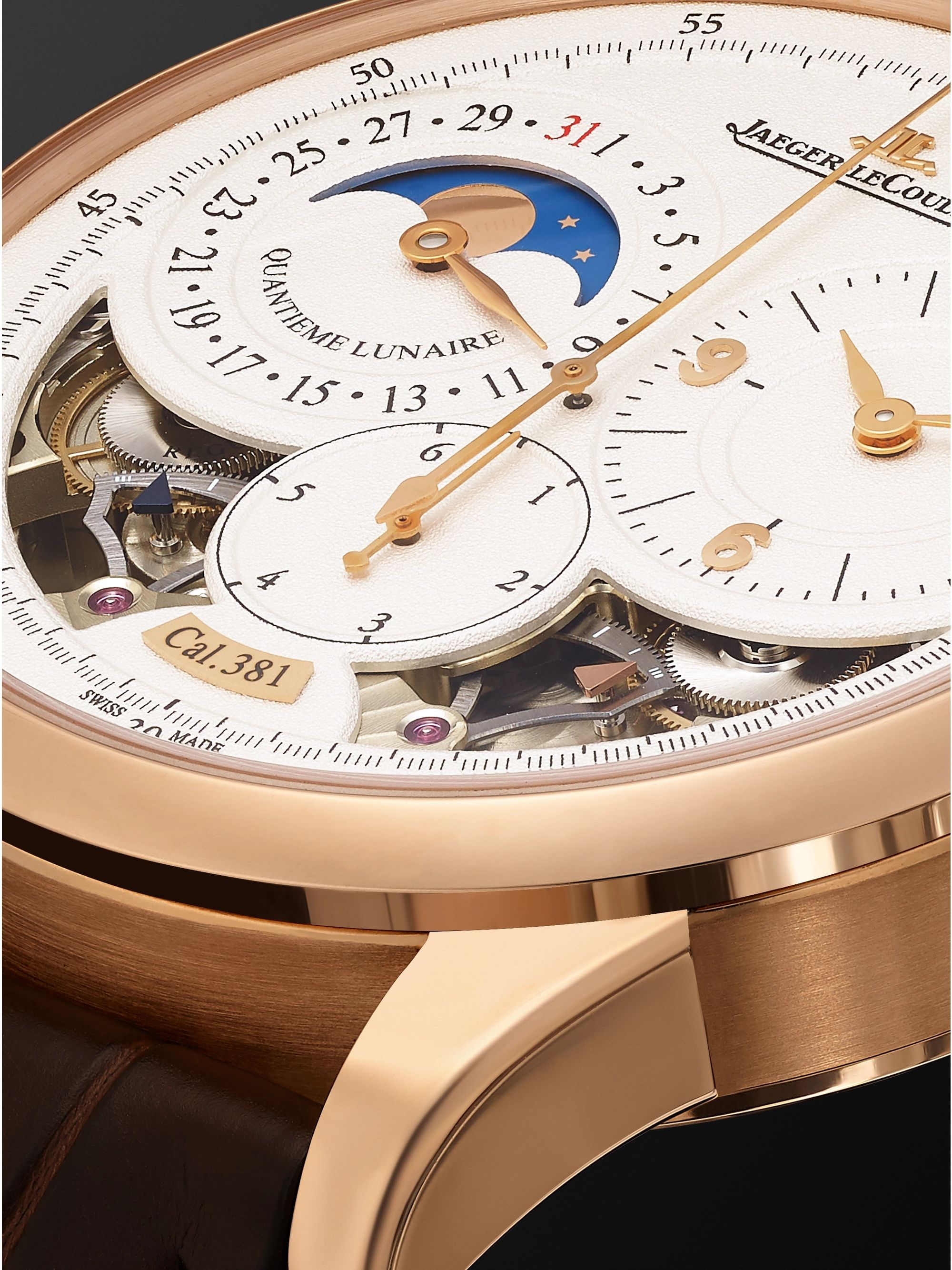 JAEGER LECOULTRE Duomètre Quantième Lunaire Hand-Wound Moon-Phase 42mm 18-Karat Pink Gold and Alligator Watch, Ref. No. Q6042422MS