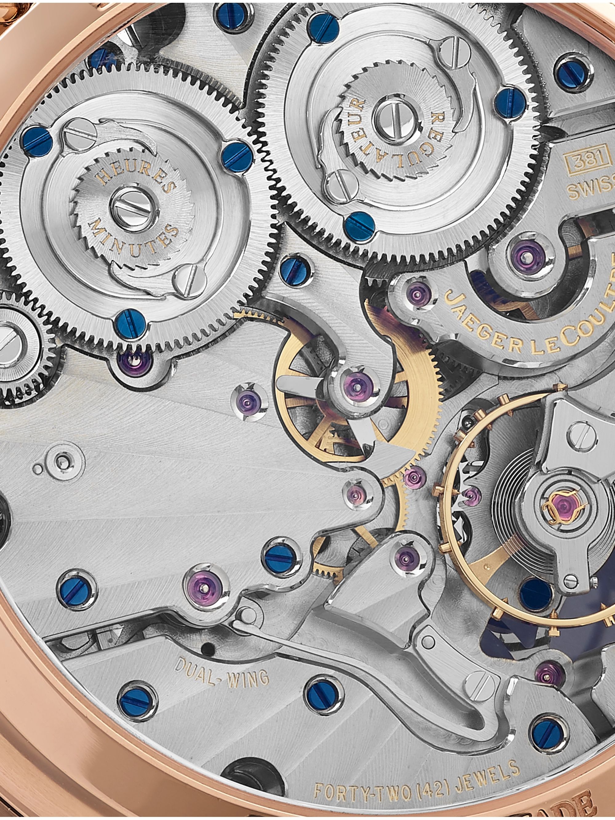 JAEGER LECOULTRE Duomètre Quantième Lunaire Hand-Wound Moon-Phase 42mm 18-Karat Pink Gold and Alligator Watch, Ref. No. Q6042422MS