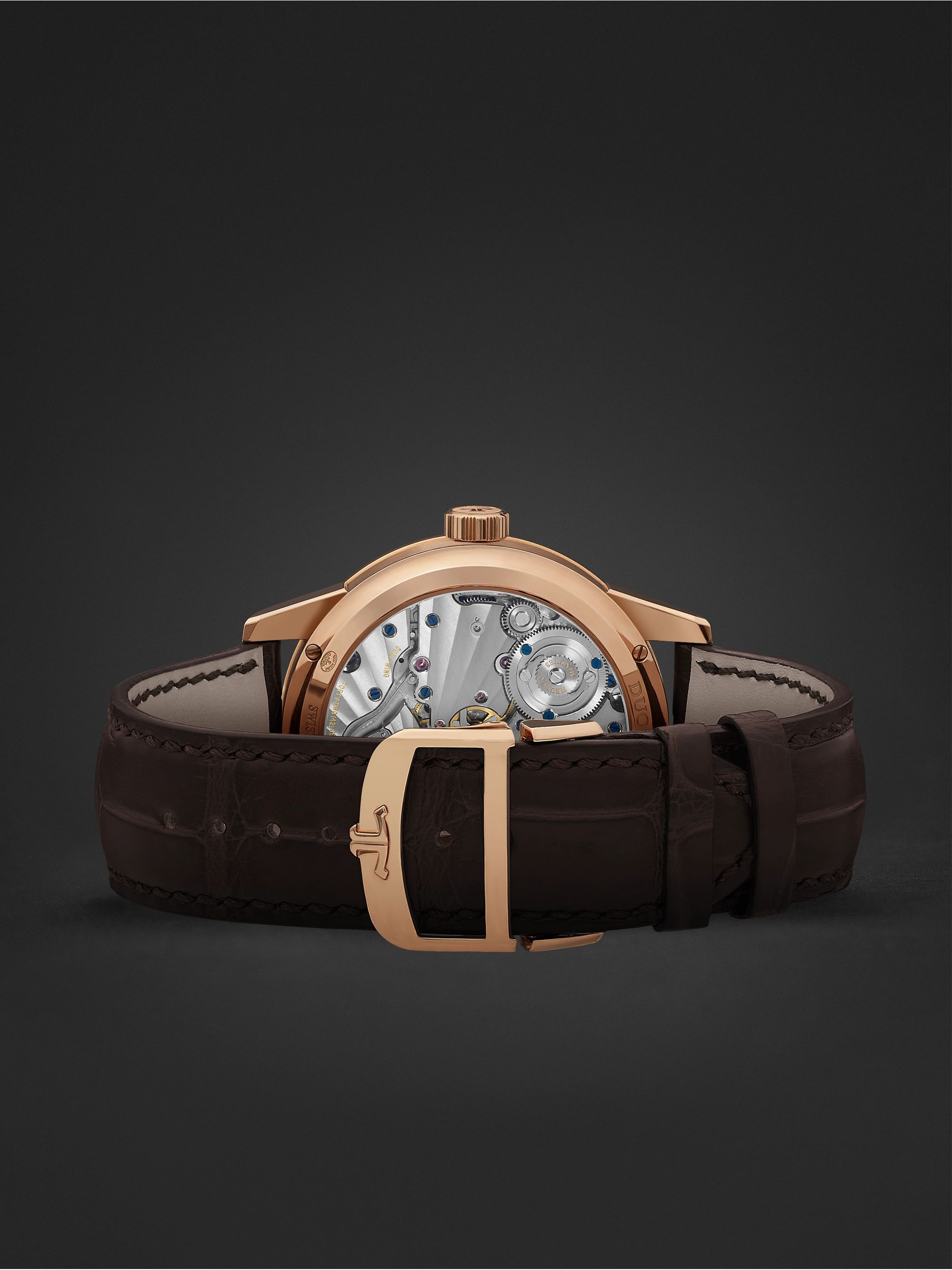 JAEGER LECOULTRE Duomètre Quantième Lunaire Hand-Wound Moon-Phase 42mm 18-Karat Pink Gold and Alligator Watch, Ref. No. Q6042422MS