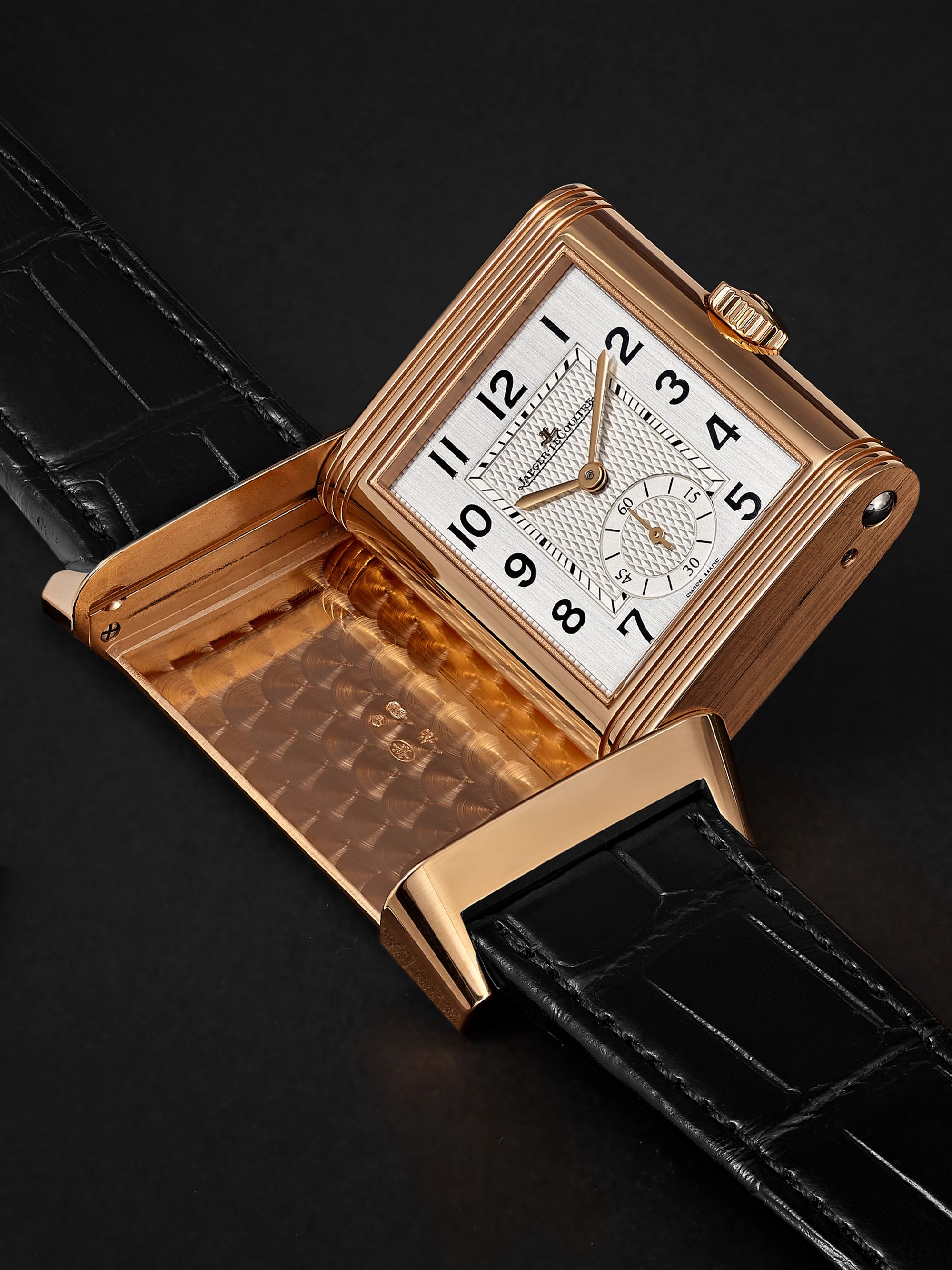 JAEGER-LECOULTRE Reverso Classic Large Duoface Small Seconds Hand-Wound 28.3mm 18-Karat Rose Gold and Alligator Watch