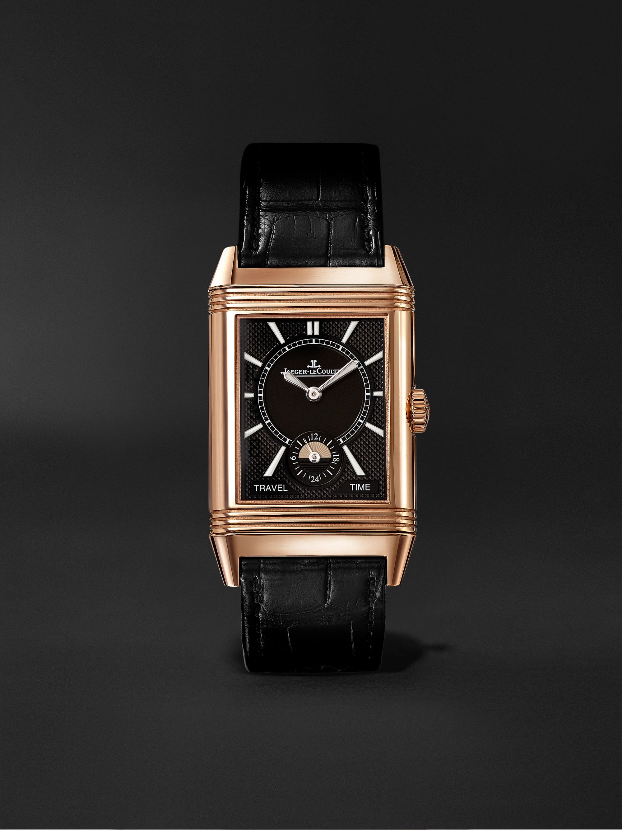 JAEGER-LECOULTRE Reverso Classic Large Duoface Small Seconds Hand-Wound 28.3mm 18-Karat Rose Gold and Alligator Watch