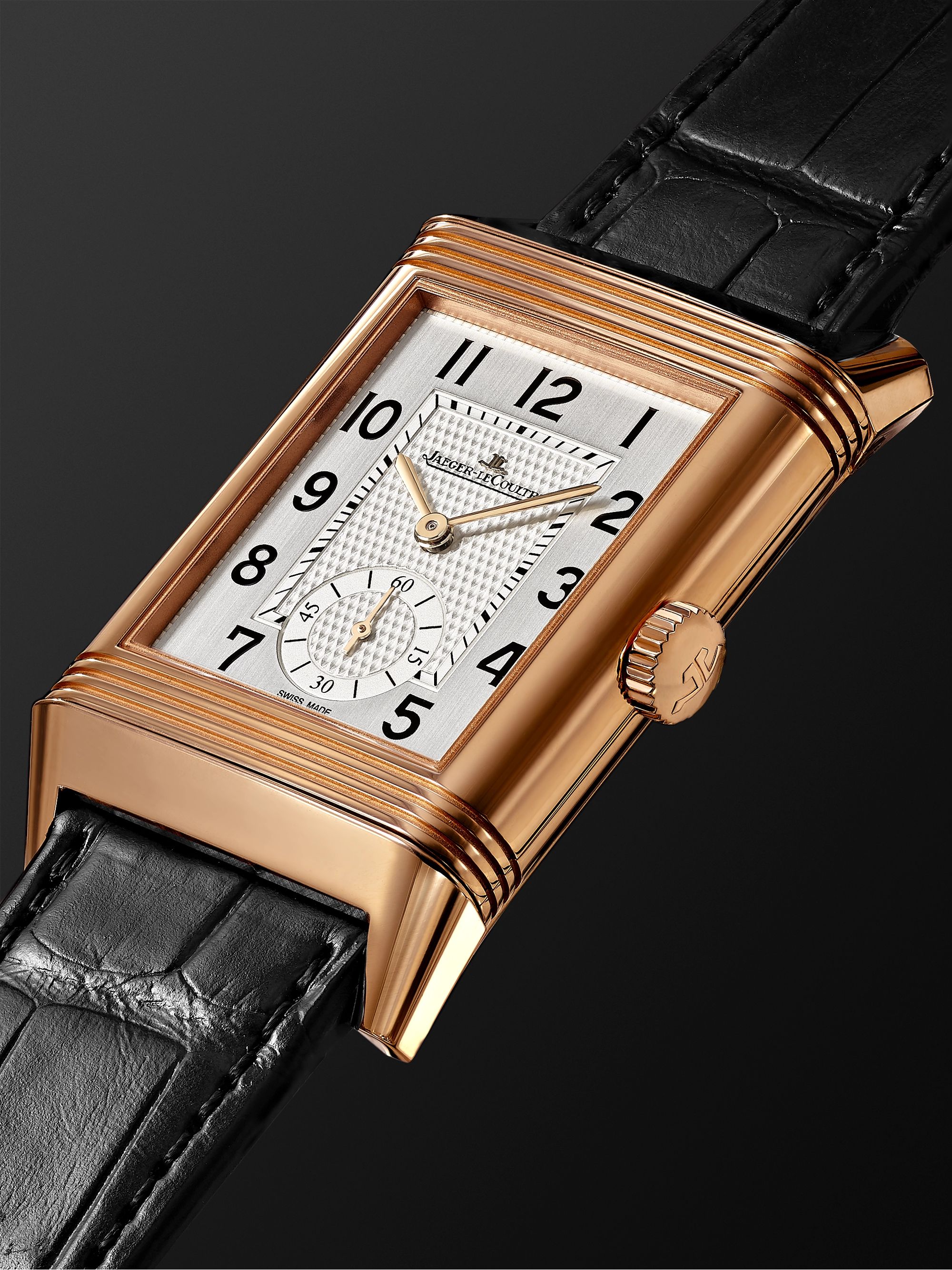 JAEGER-LECOULTRE Reverso Classic Large Duoface Small Seconds Hand-Wound 28.3mm 18-Karat Rose Gold and Alligator Watch