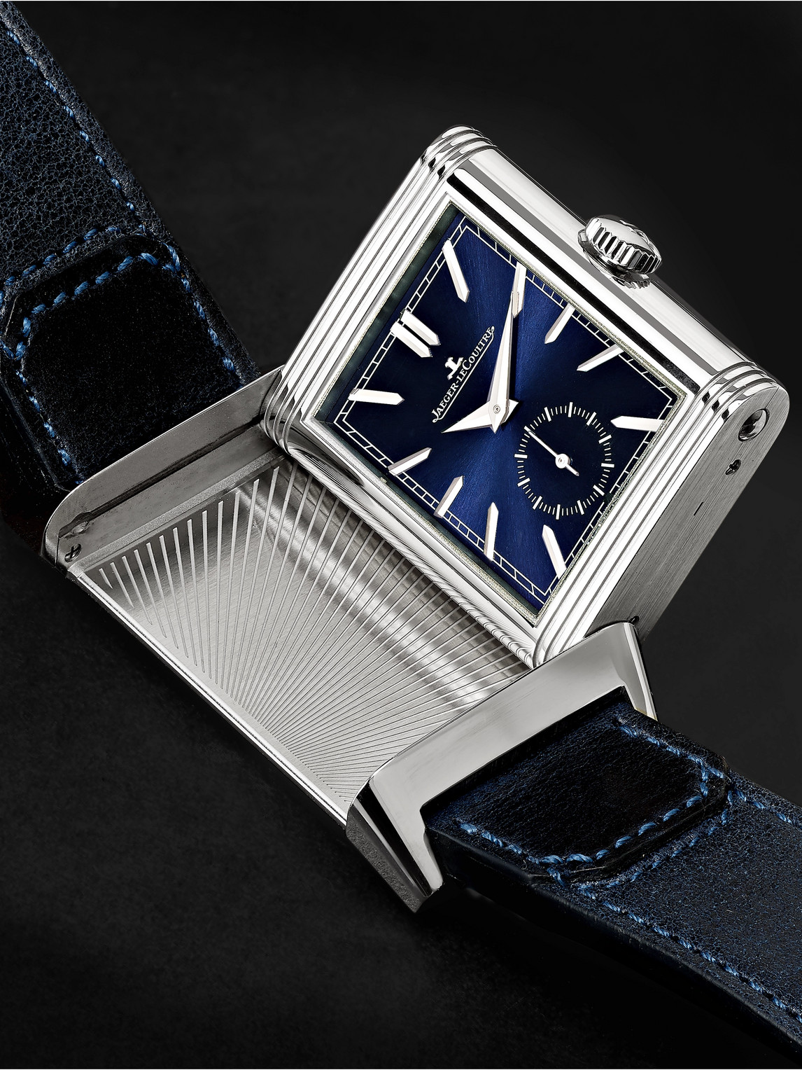 Shop Jaeger-lecoultre Reverso Tribute Duoface Hand-wound 47mm X 28.3mm Stainless Steel And Leather Watch, Ref. No. 3988482 In Blue