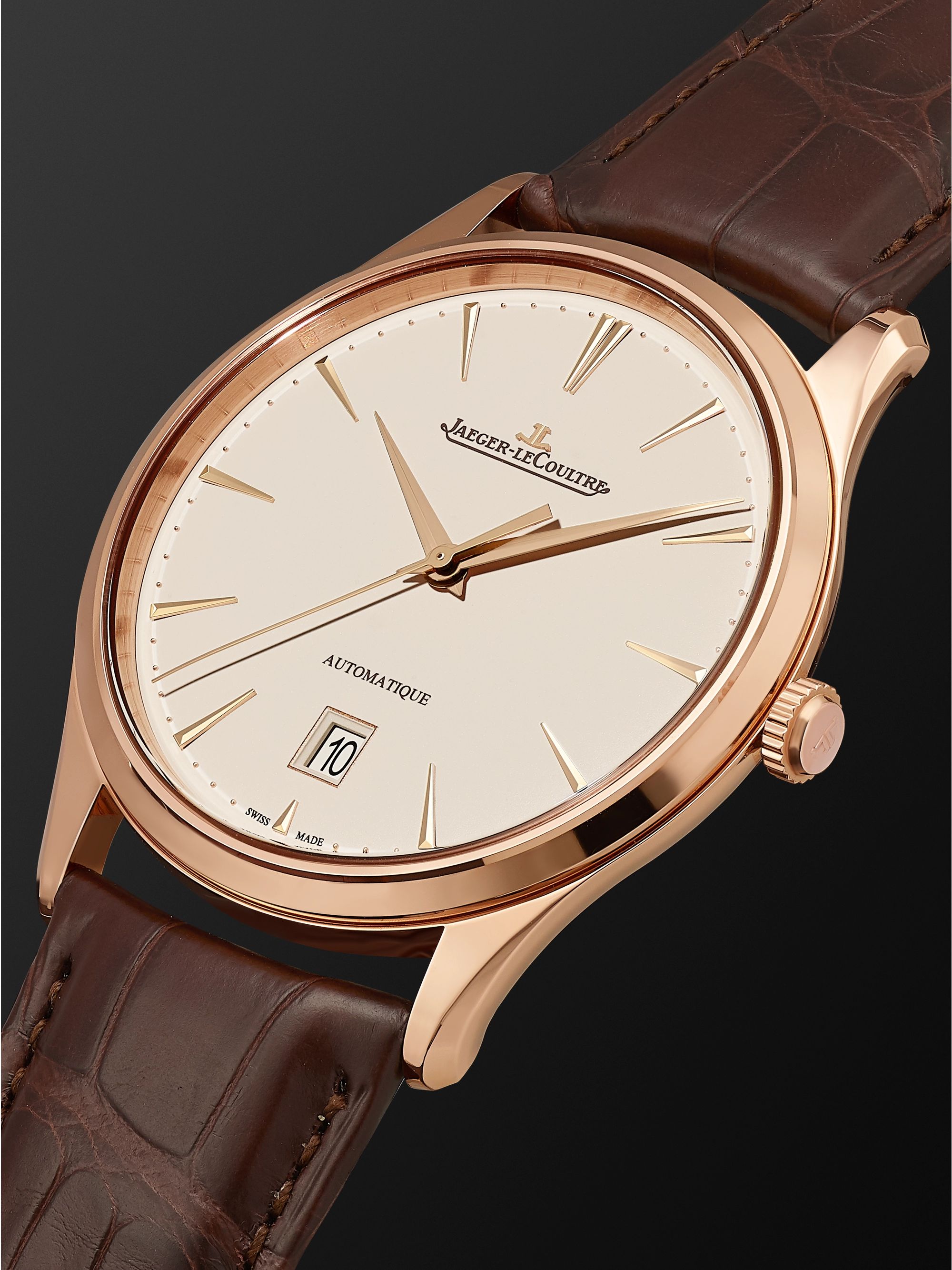 JAEGER-LECOULTRE Master Ultra Thin Date Automatic 39mm 18-Karat Rose Gold and Alligator Watch, Ref No. 1232510