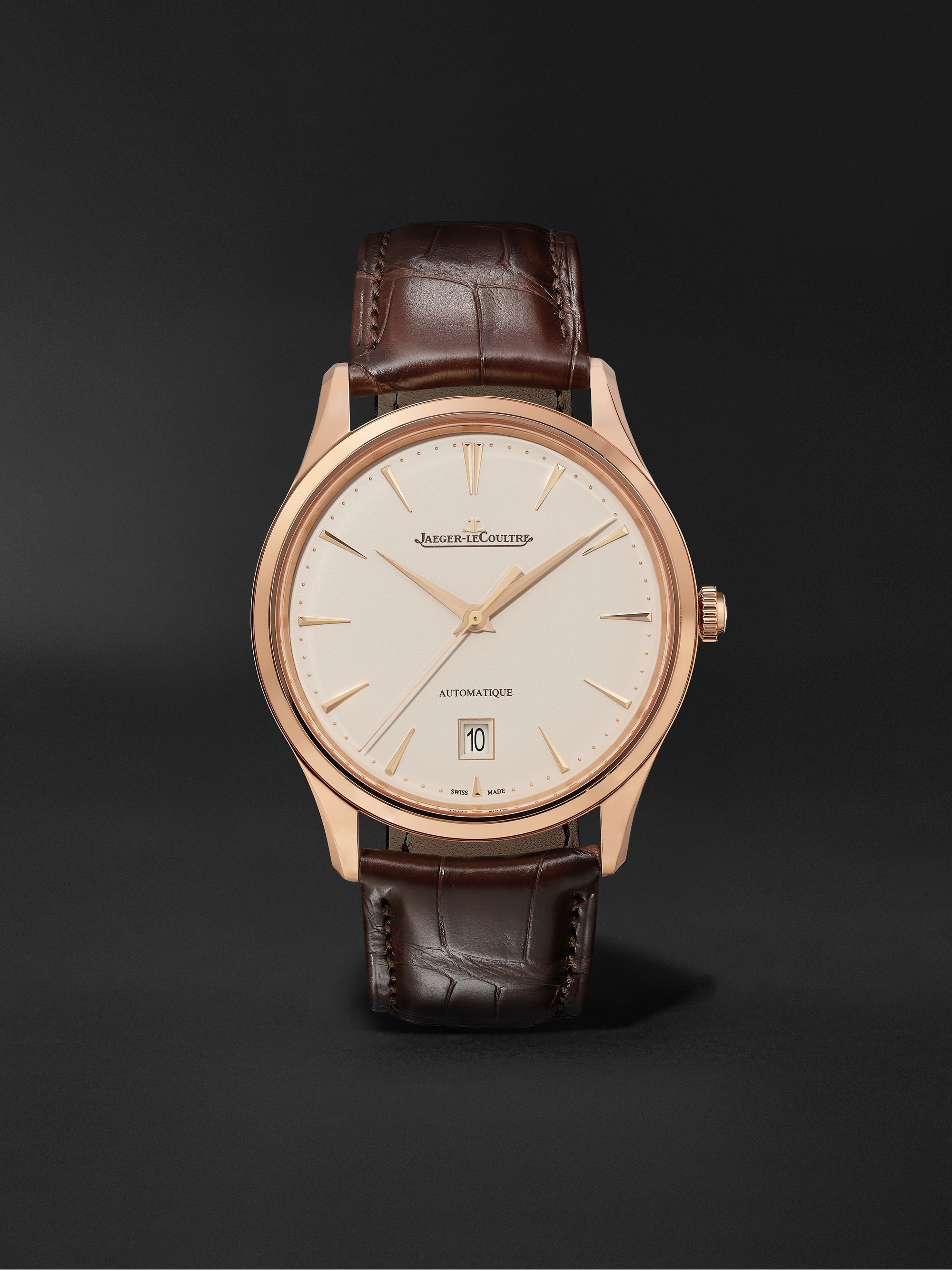 JAEGER-LECOULTRE Master Ultra Thin Date Automatic 39mm 18-Karat Rose Gold and Alligator Watch, Ref No. 1232510