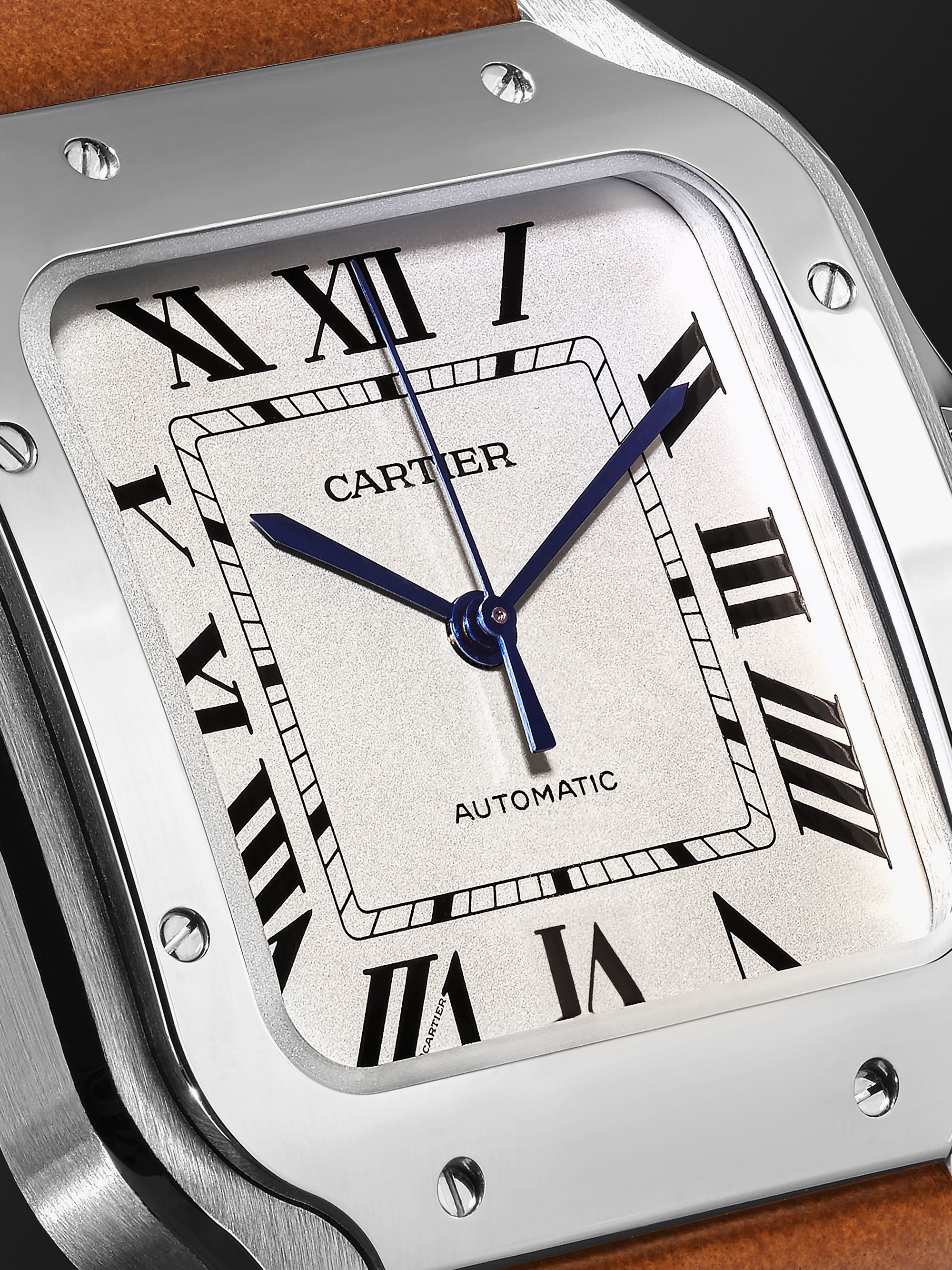 CARTIER Orologio automatico 35,6 mm in acciaio inossidabile con cinturino intercambiabile in pelle Santos, N. rif. WSSA0010