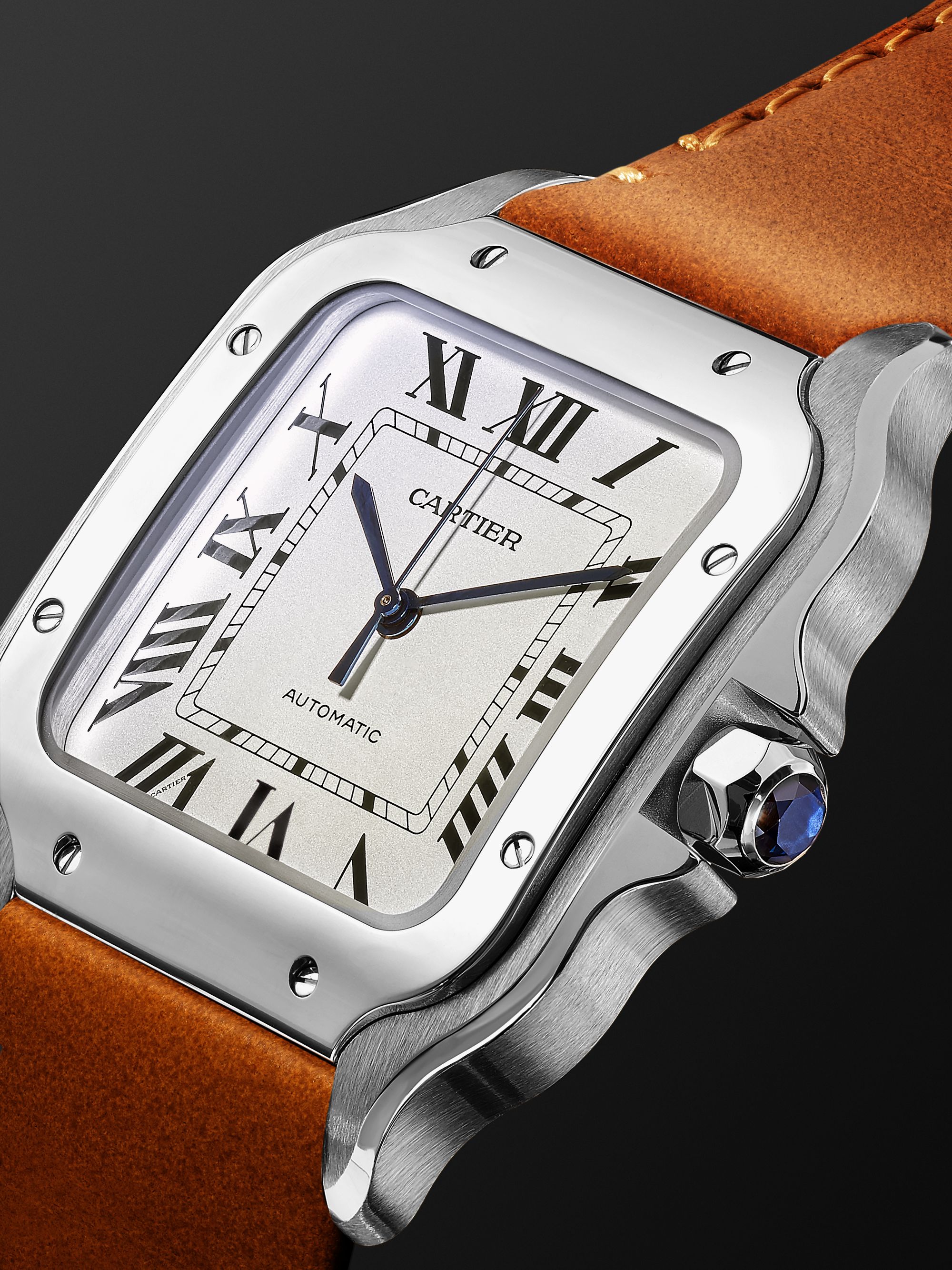 CARTIER Orologio automatico 35,6 mm in acciaio inossidabile con cinturino intercambiabile in pelle Santos, N. rif. WSSA0010