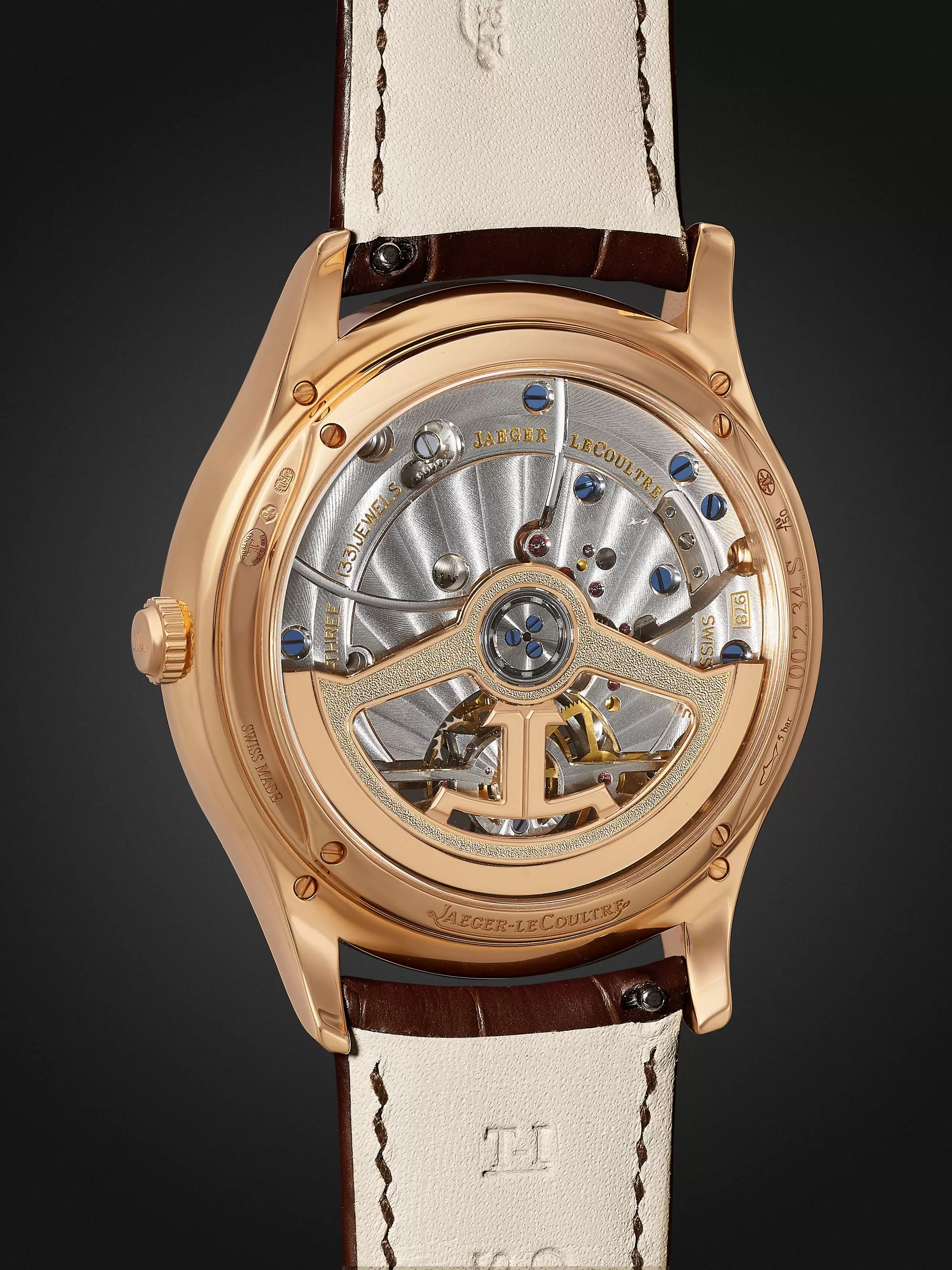 JAEGER LECOULTRE Master Ultra Thin Tourbillon Automatic 40mm 18-Karat Pink Gold and Alligator Watch, Ref. No. 1682410