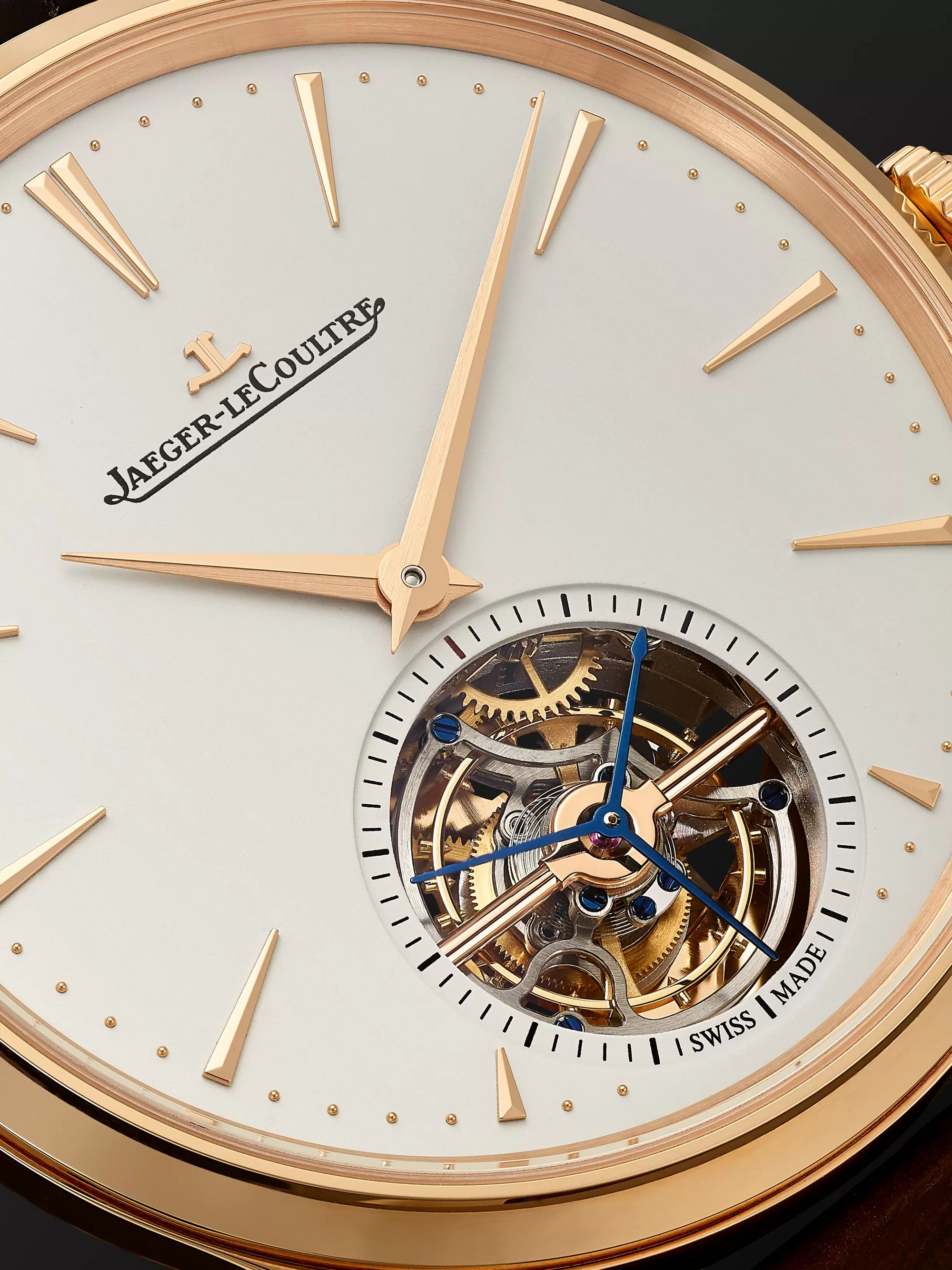 JAEGER LECOULTRE Master Ultra Thin Tourbillon Automatic 40mm 18-Karat Pink Gold and Alligator Watch, Ref. No. 1682410