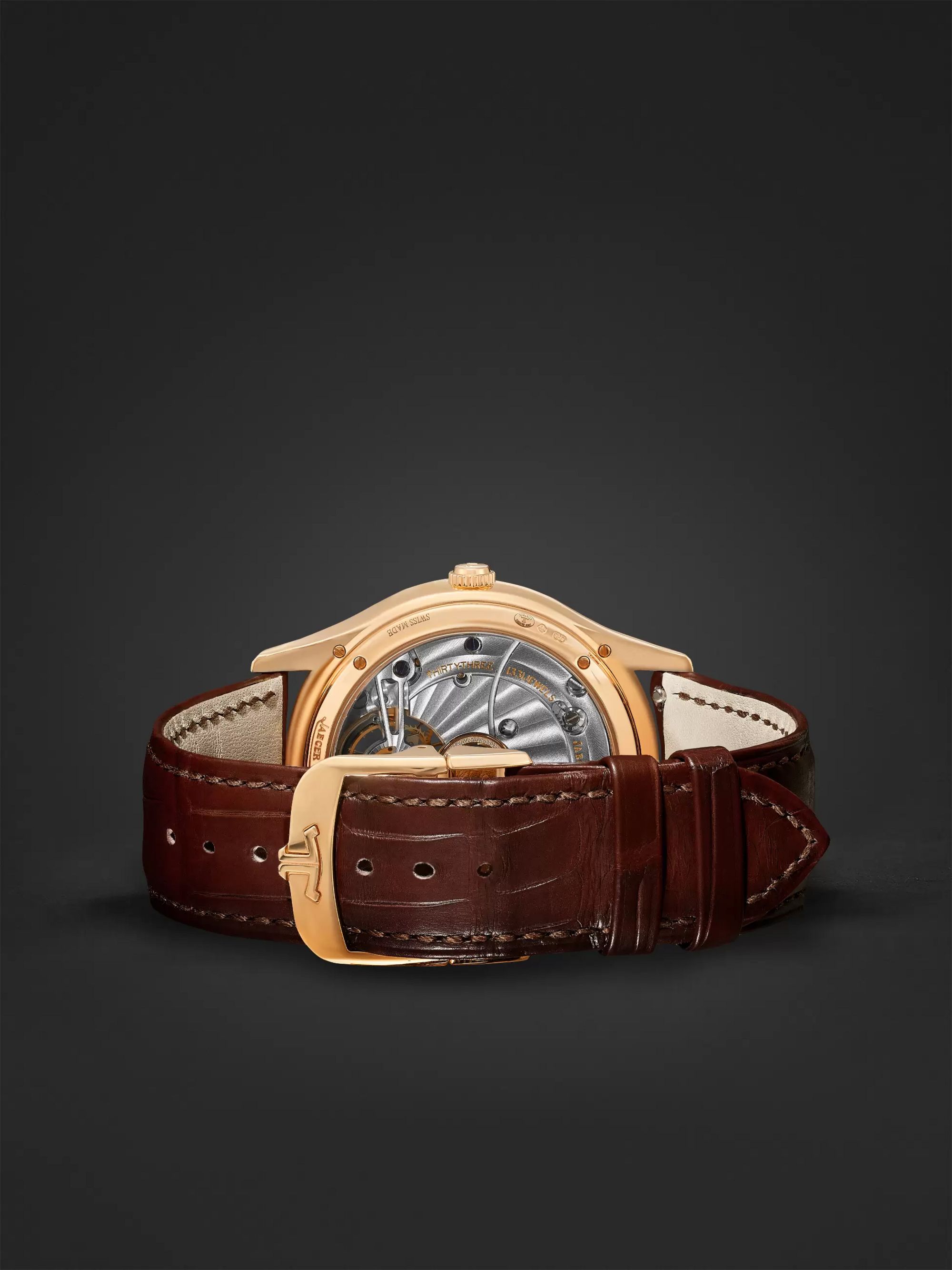 JAEGER LECOULTRE Master Ultra Thin Tourbillon Automatic 40mm 18-Karat Pink Gold and Alligator Watch, Ref. No. 1682410