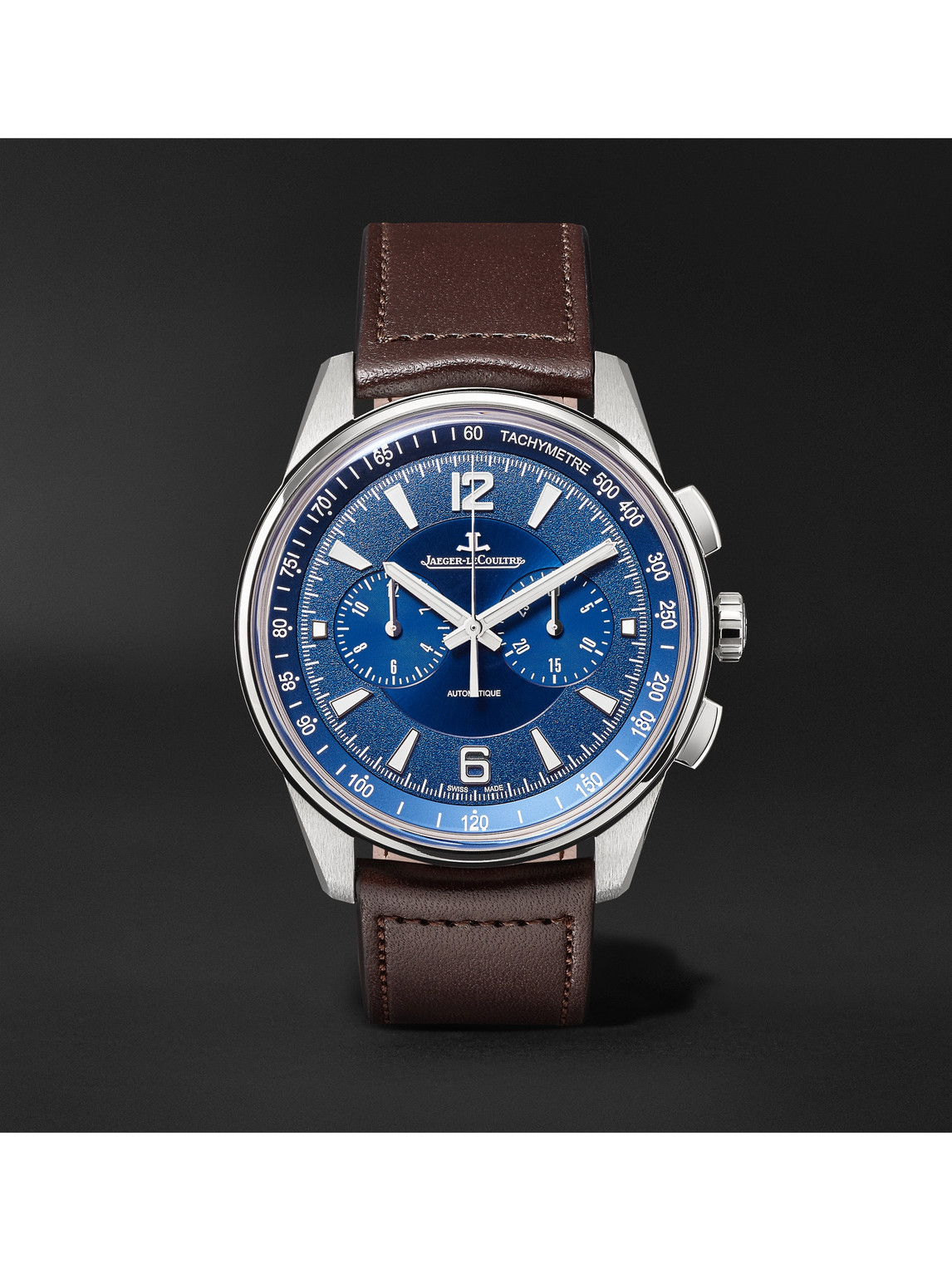 Shop Jaeger-lecoultre Polaris Automatic Chronograph 42mm Stainless Steel And Leather Watch, Ref. No. 9028480 In Blue