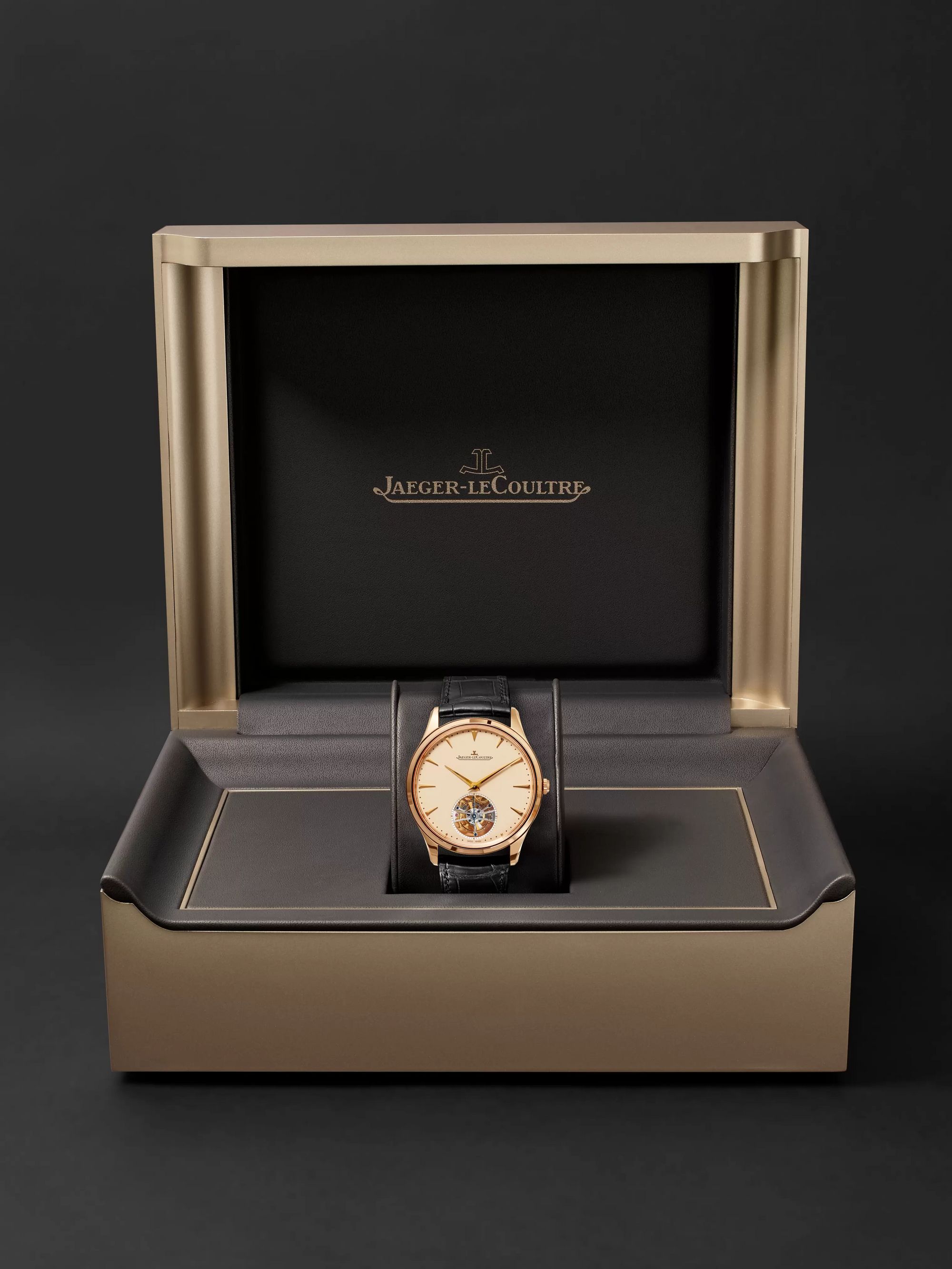 JAEGER LECOULTRE Master Ultra Thin Tourbillon 40mm 18-Karat Rose Gold and Alligator Watch