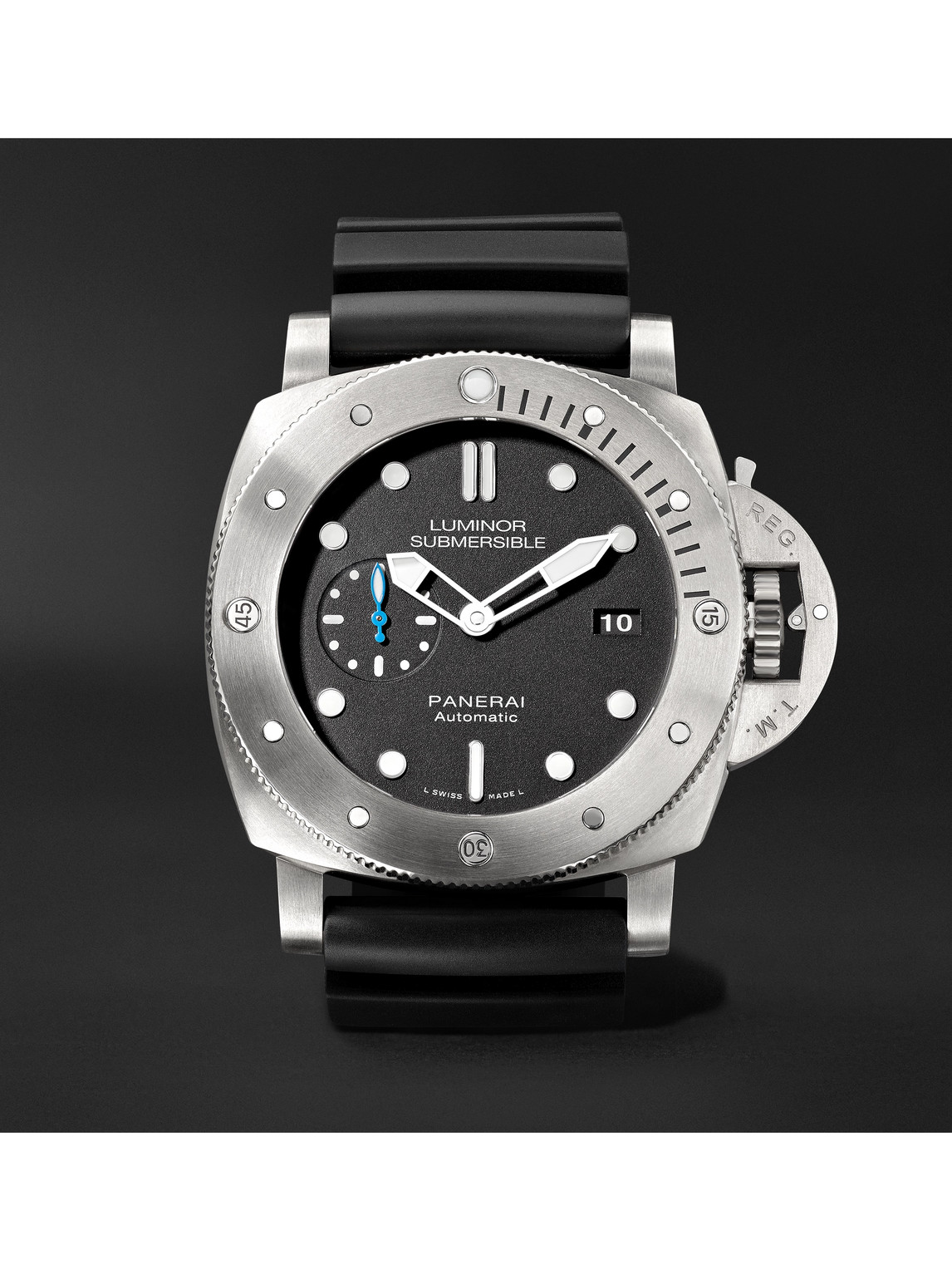 Panerai Submersible Automatic 47mm Titanium And Rubber Watch, Ref. No. Pam01305 In Silver