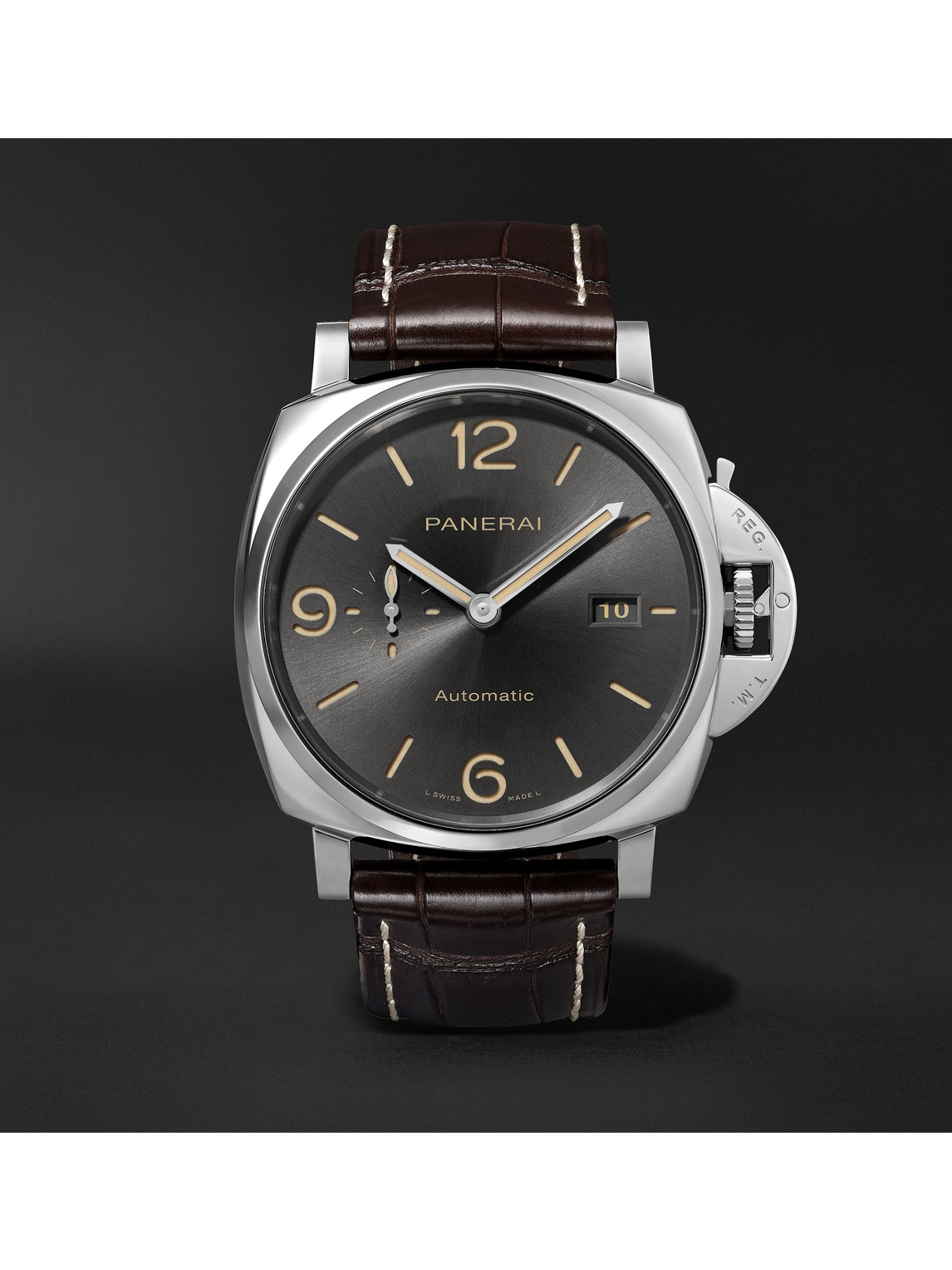 Panerai Luminor Due Automatic 45mm Stainless Steel And Alligator Watch, Ref. No. Pam00943 In Gray