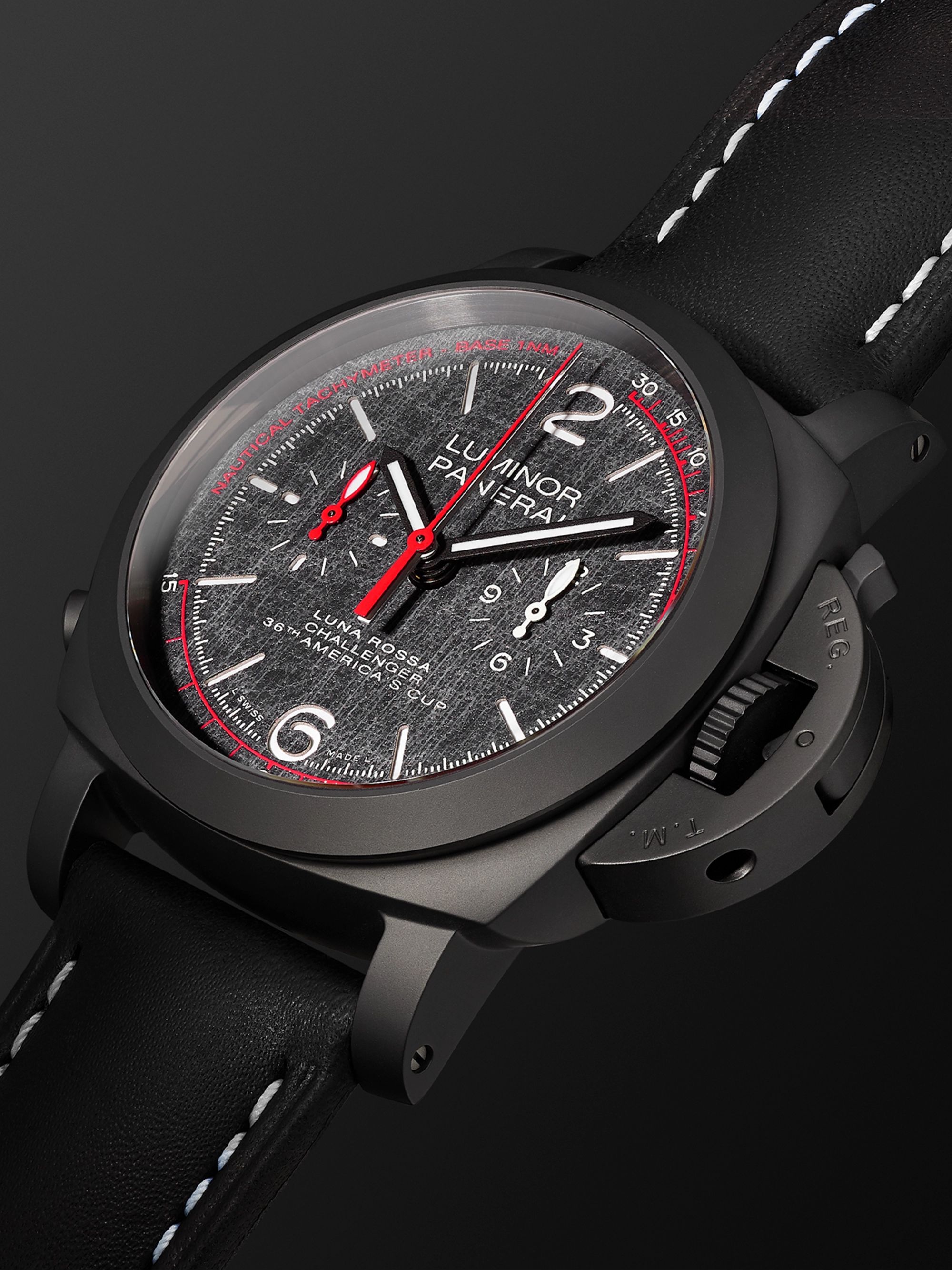 PANERAI Luminor Luna Rossa Automatic Flyback Chronograph 44mm Ceramic and Leather Watch, Ref. No. PAM01037