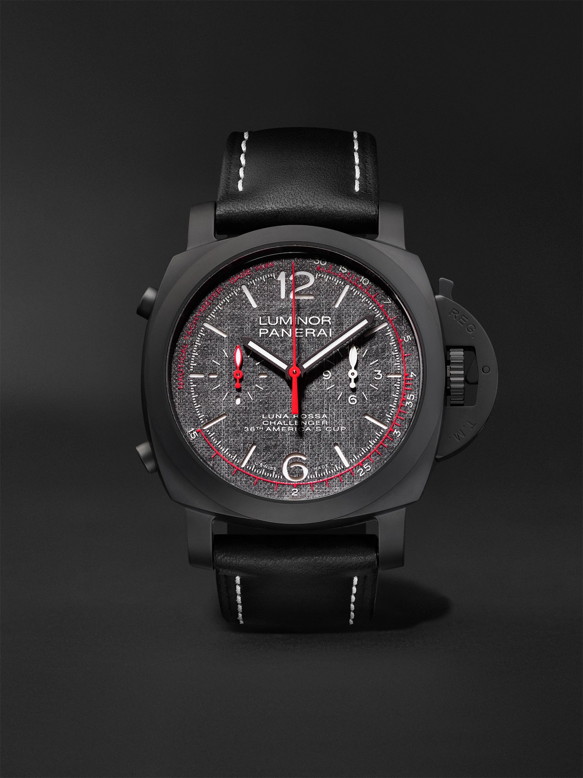 PANERAI Luminor Luna Rossa Automatic Flyback Chronograph 44mm Ceramic and Leather Watch, Ref. No. PAM01037