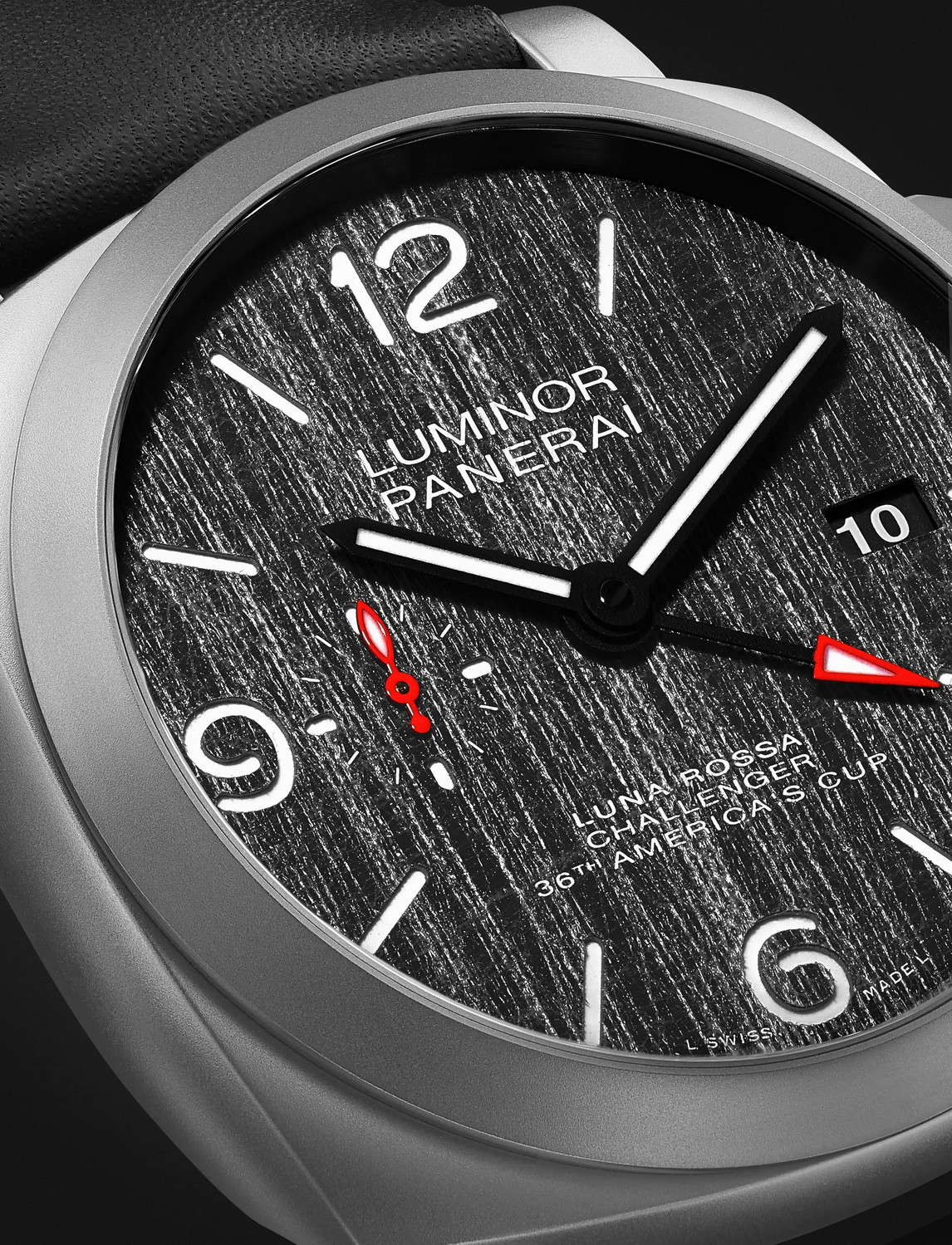 Shop Panerai Luminor Luna Rossa Gmt Automatic 44mm Titanium And Leather Watch, Ref. No. Pam01036 In Black