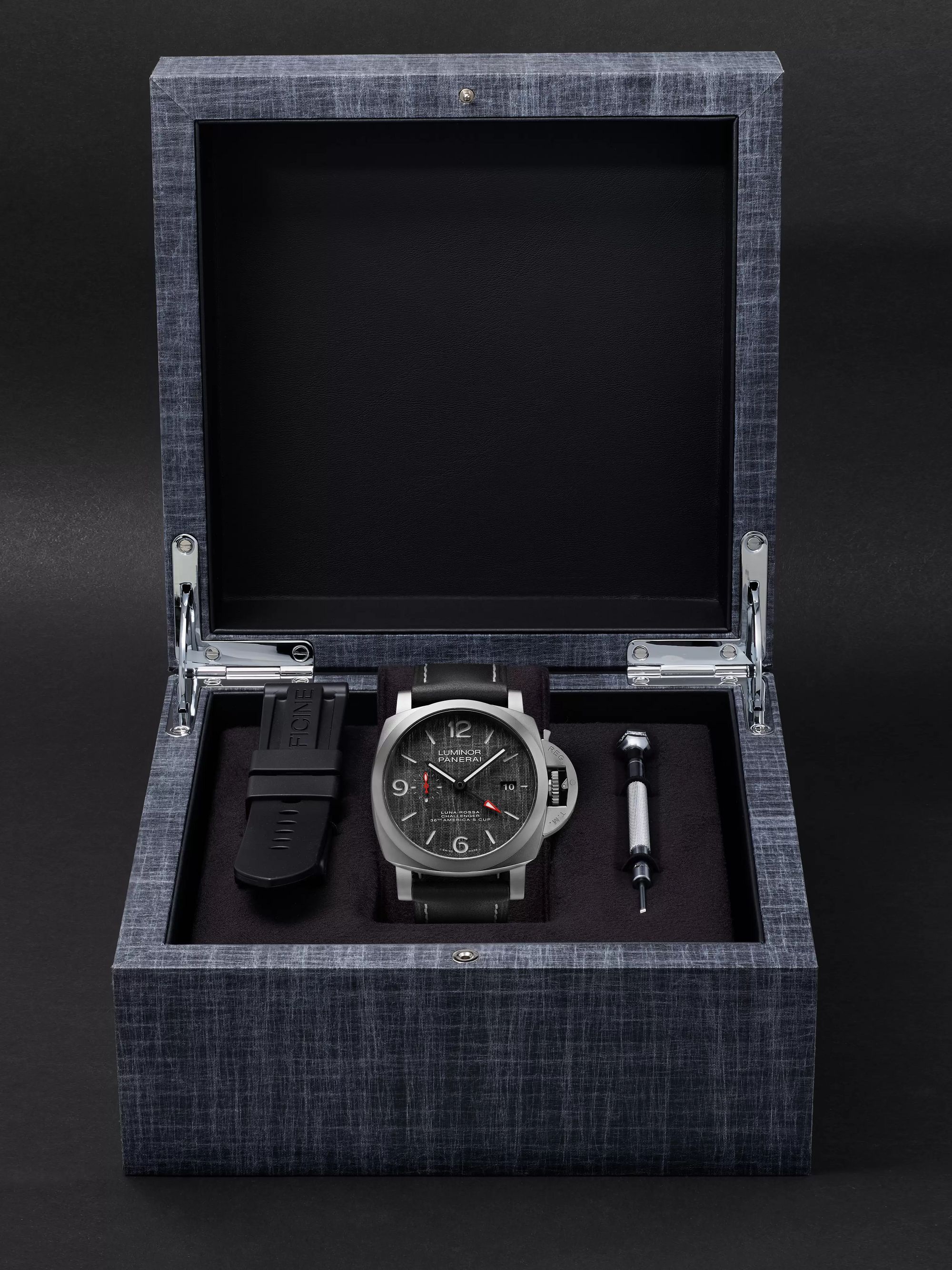 PANERAI Luminor Luna Rossa GMT Automatic 44mm Titanium and Leather Watch, Ref. No. PAM01036