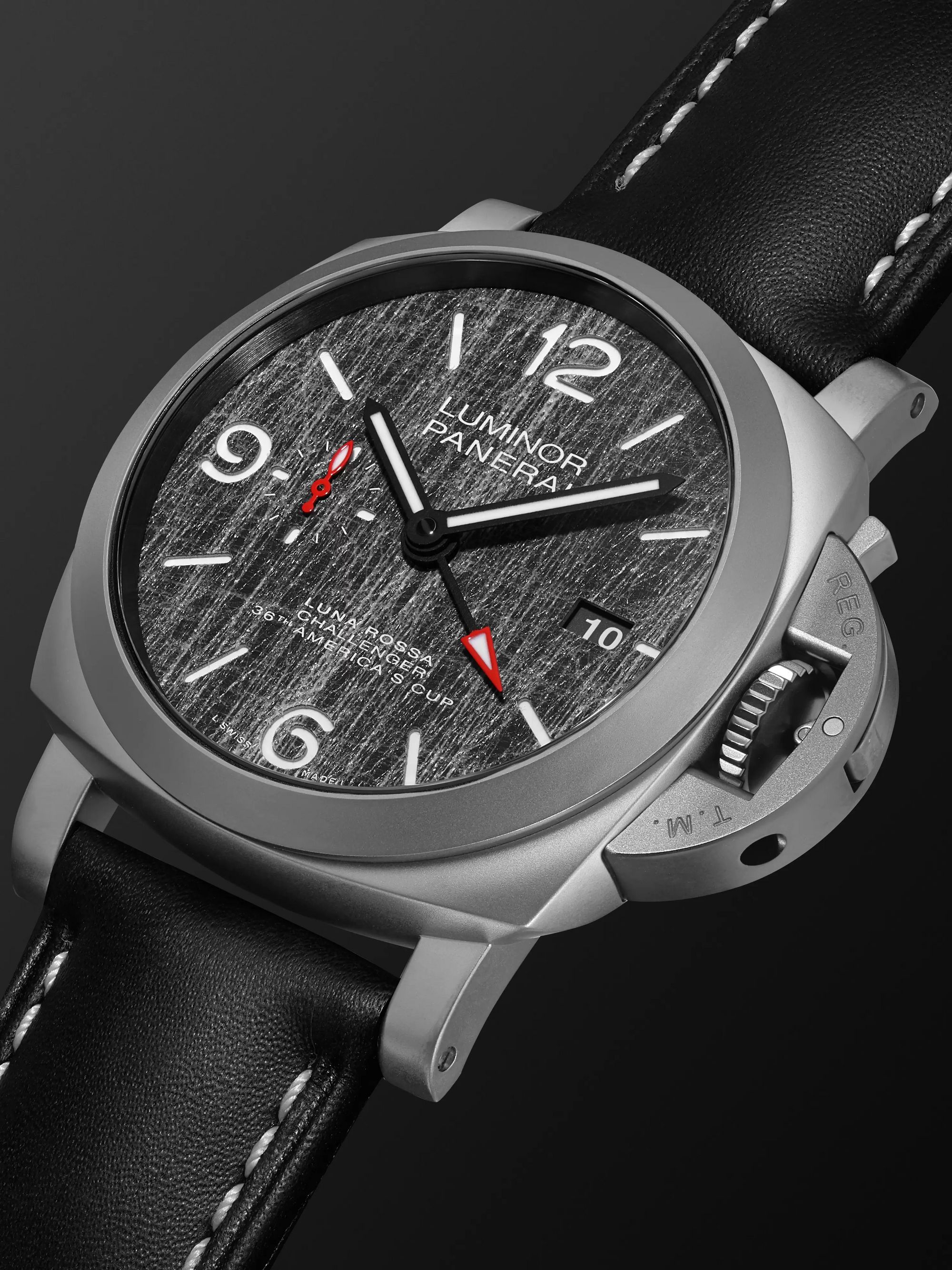 PANERAI Luminor Luna Rossa GMT Automatic 44mm Titanium and Leather Watch, Ref. No. PAM01036