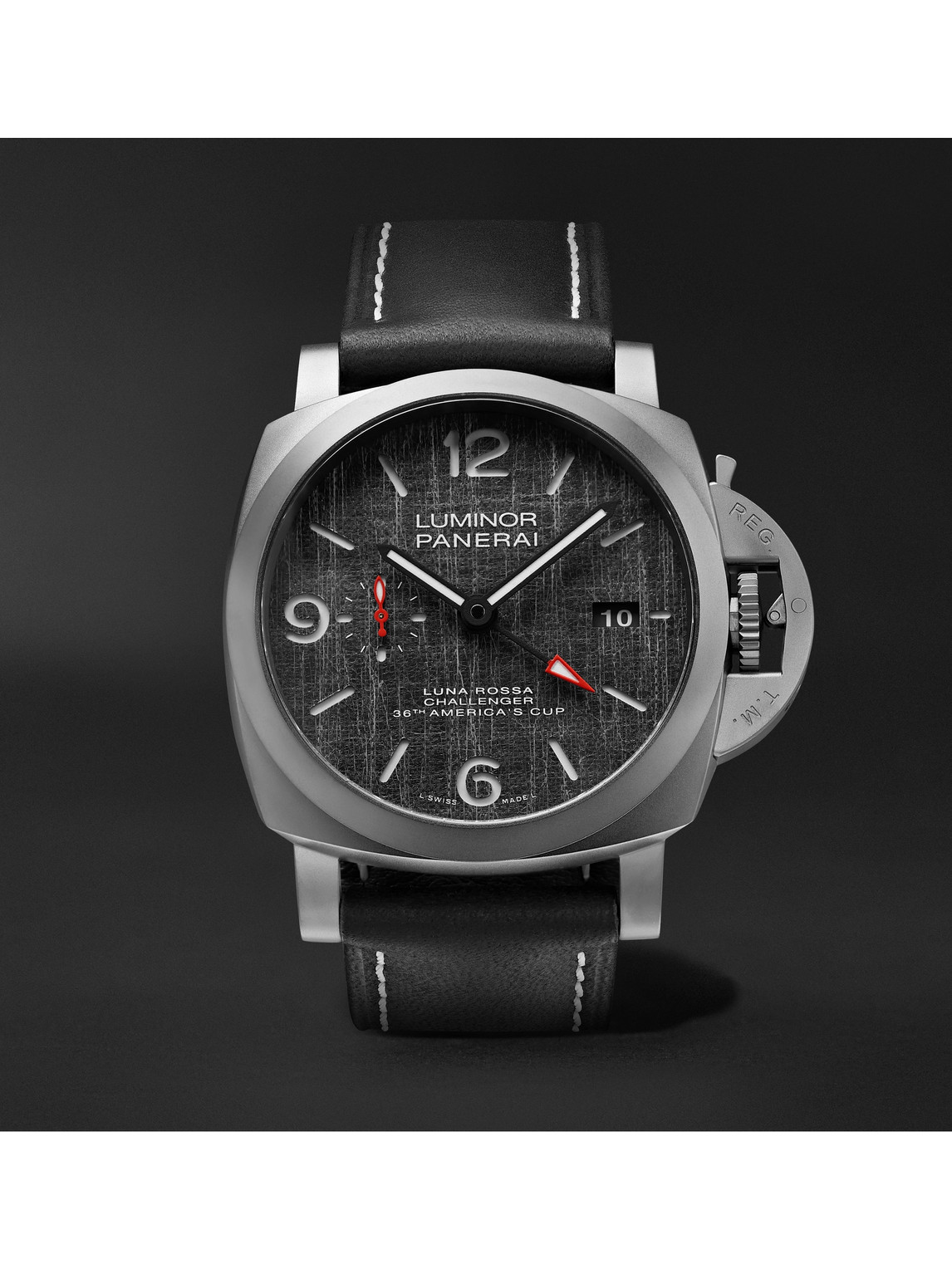 Panerai Luminor Luna Rossa Gmt Automatic 44mm Titanium And Leather Watch, Ref. No. Pam01036 In Black