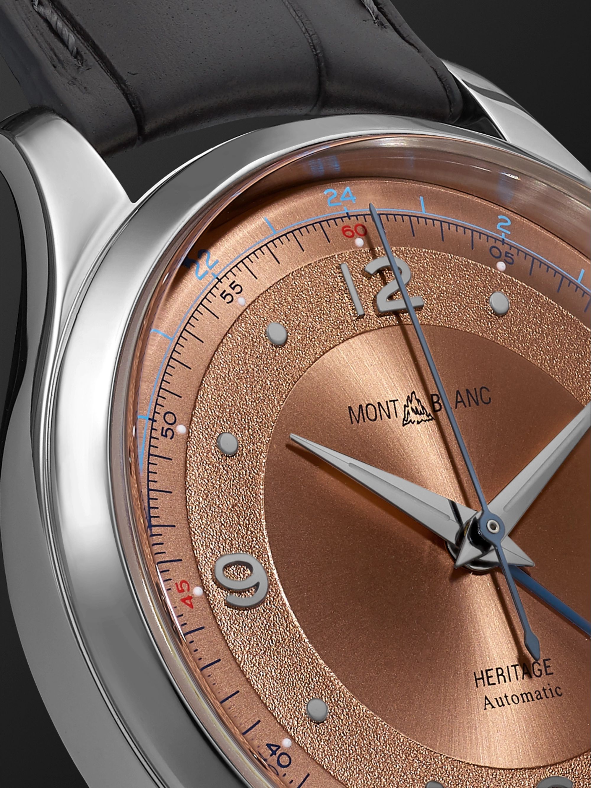 MONTBLANC Heritage GMT Automatic 40mm Stainless Steel and Alligator Watch, Ref. No. 119950