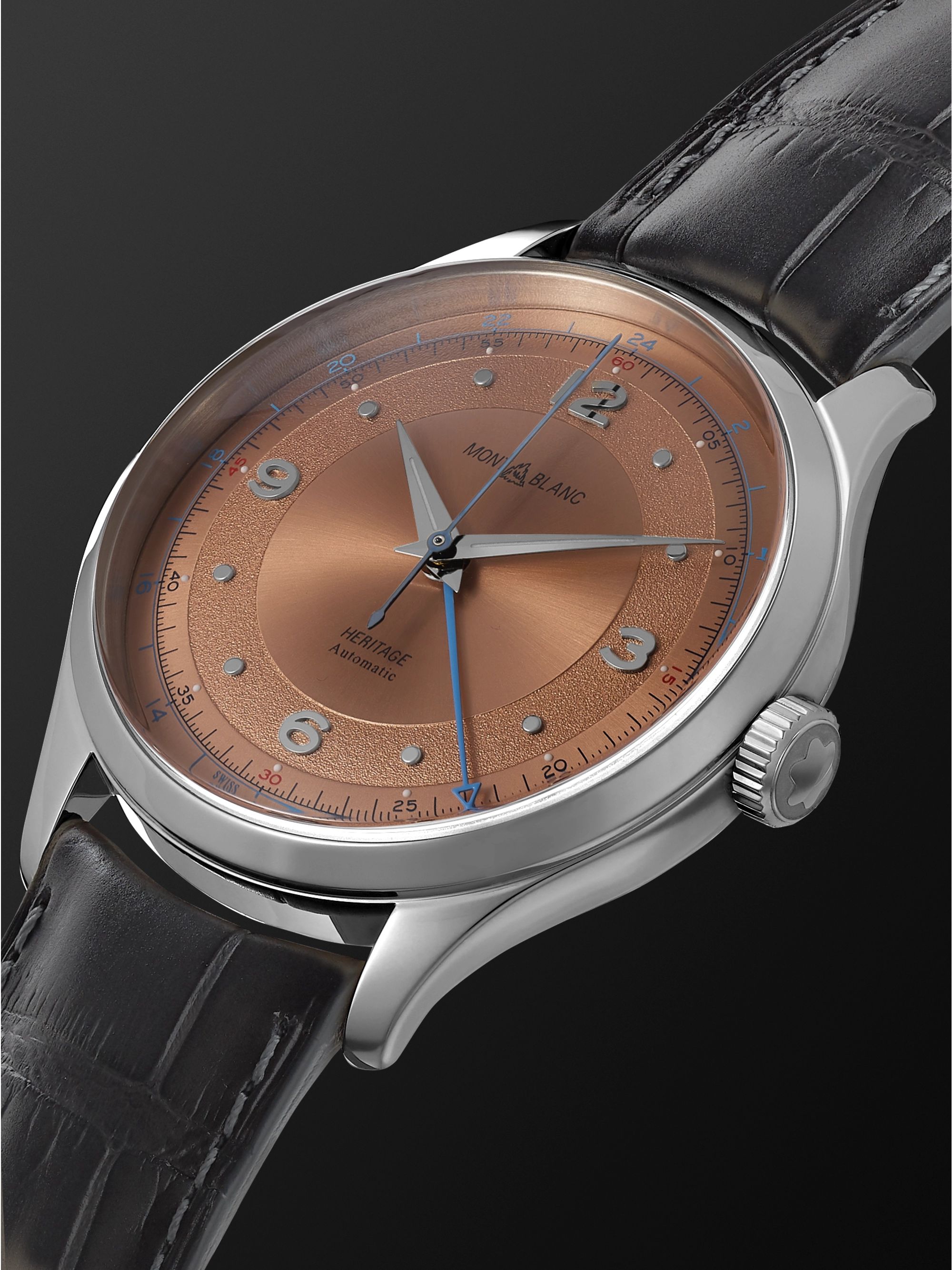 MONTBLANC Heritage GMT Automatic 40mm Stainless Steel and Alligator Watch, Ref. No. 119950