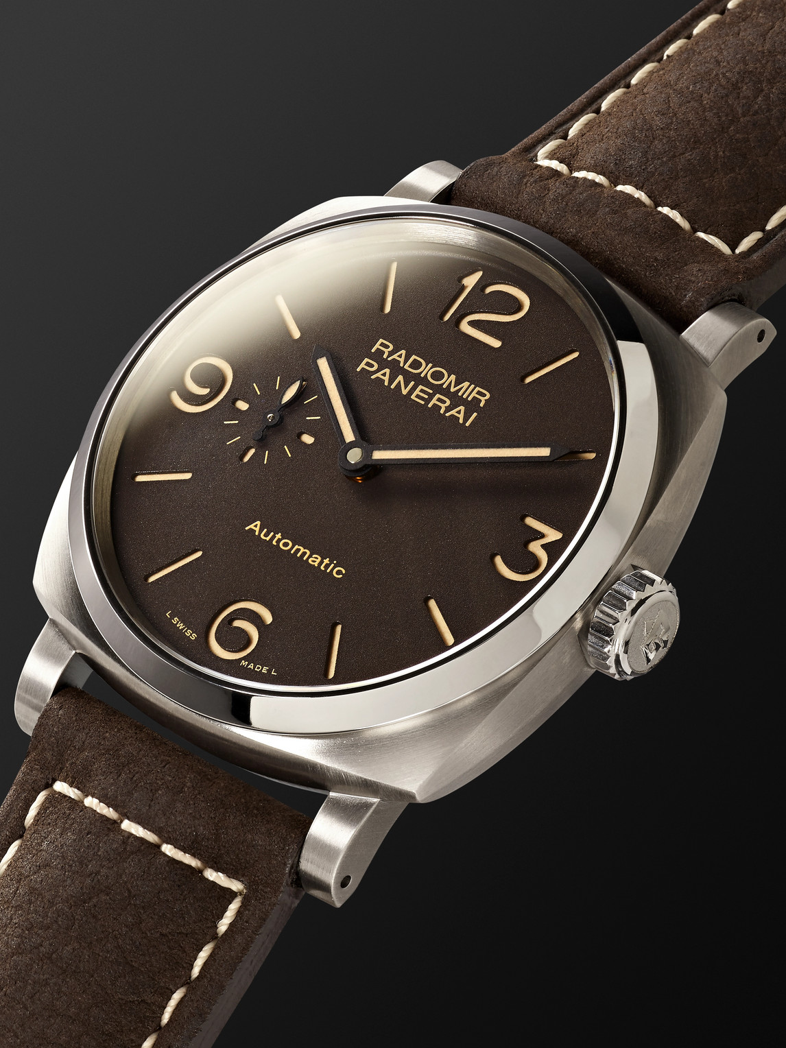 Shop Panerai Radiomir 1940 3 Days Automatic Titanio 45mm Titanium And Leather Watch, Ref. No. Pam00619 In Brown