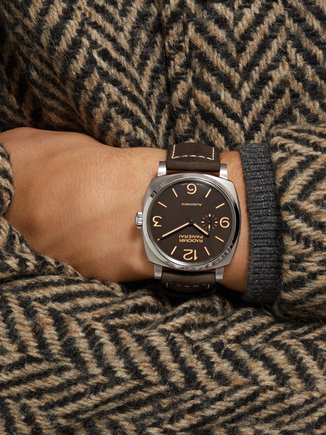 Shop Panerai Radiomir 1940 3 Days Automatic Titanio 45mm Titanium And Leather Watch, Ref. No. Pam00619 In Brown