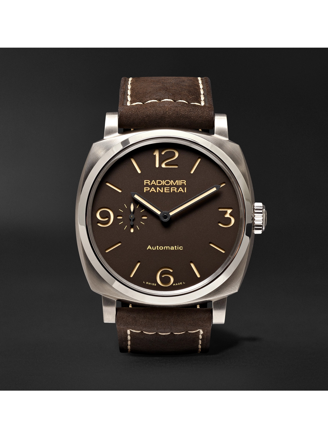Panerai Radiomir 1940 3 Days Automatic Titanio 45mm Titanium And Leather Watch, Ref. No. Pam00619 In Brown