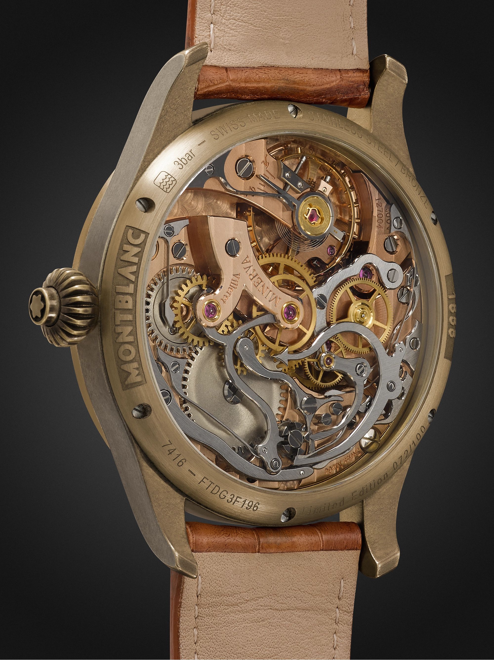 MONTBLANC 1858 Chronograph Tachymeter Limited Edition 100 44mm Bronze and Alligator Watch, Ref. No. 116243