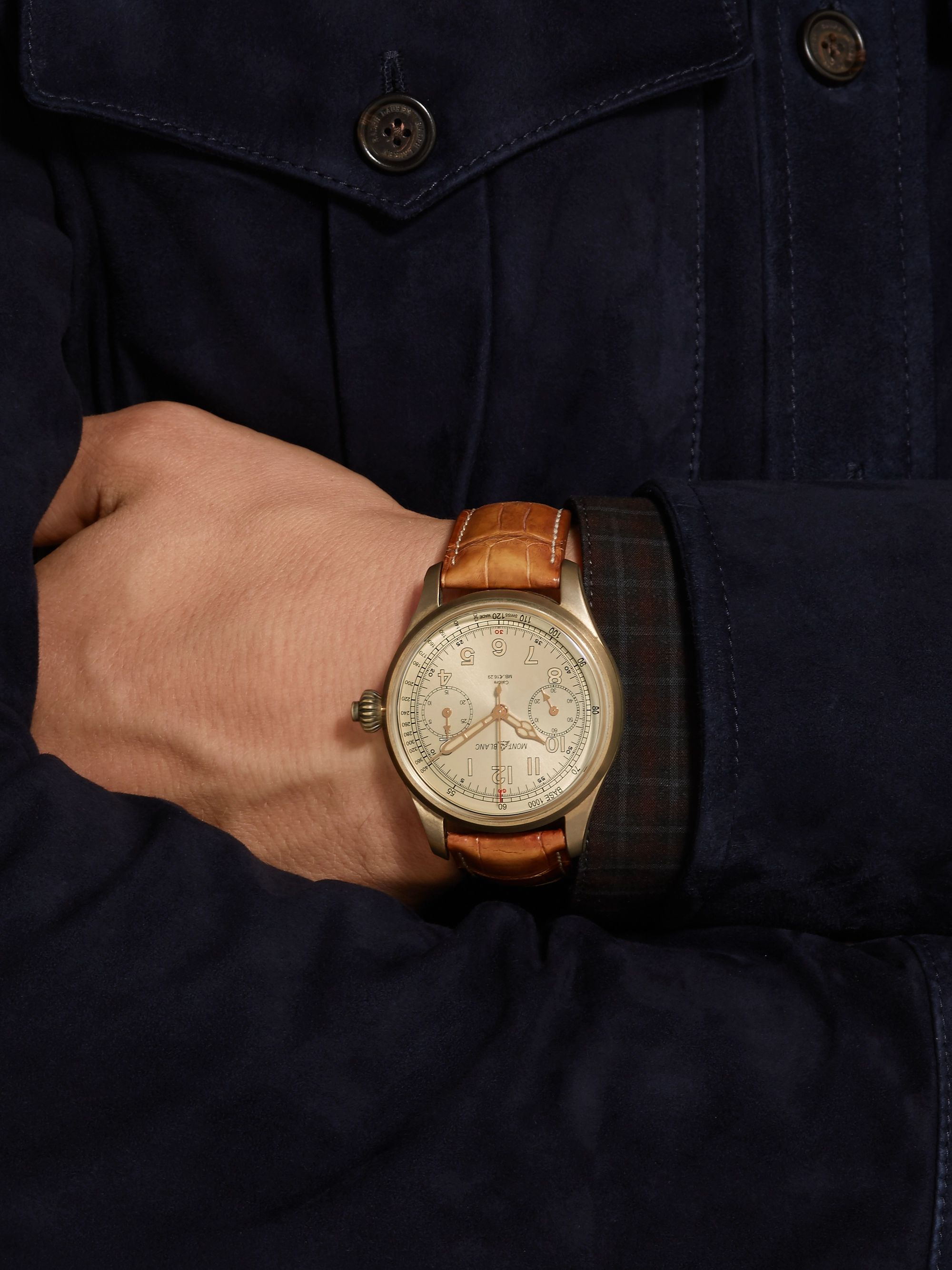 MONTBLANC 1858 Chronograph Tachymeter Limited Edition 100 44mm Bronze and Alligator Watch, Ref. No. 116243