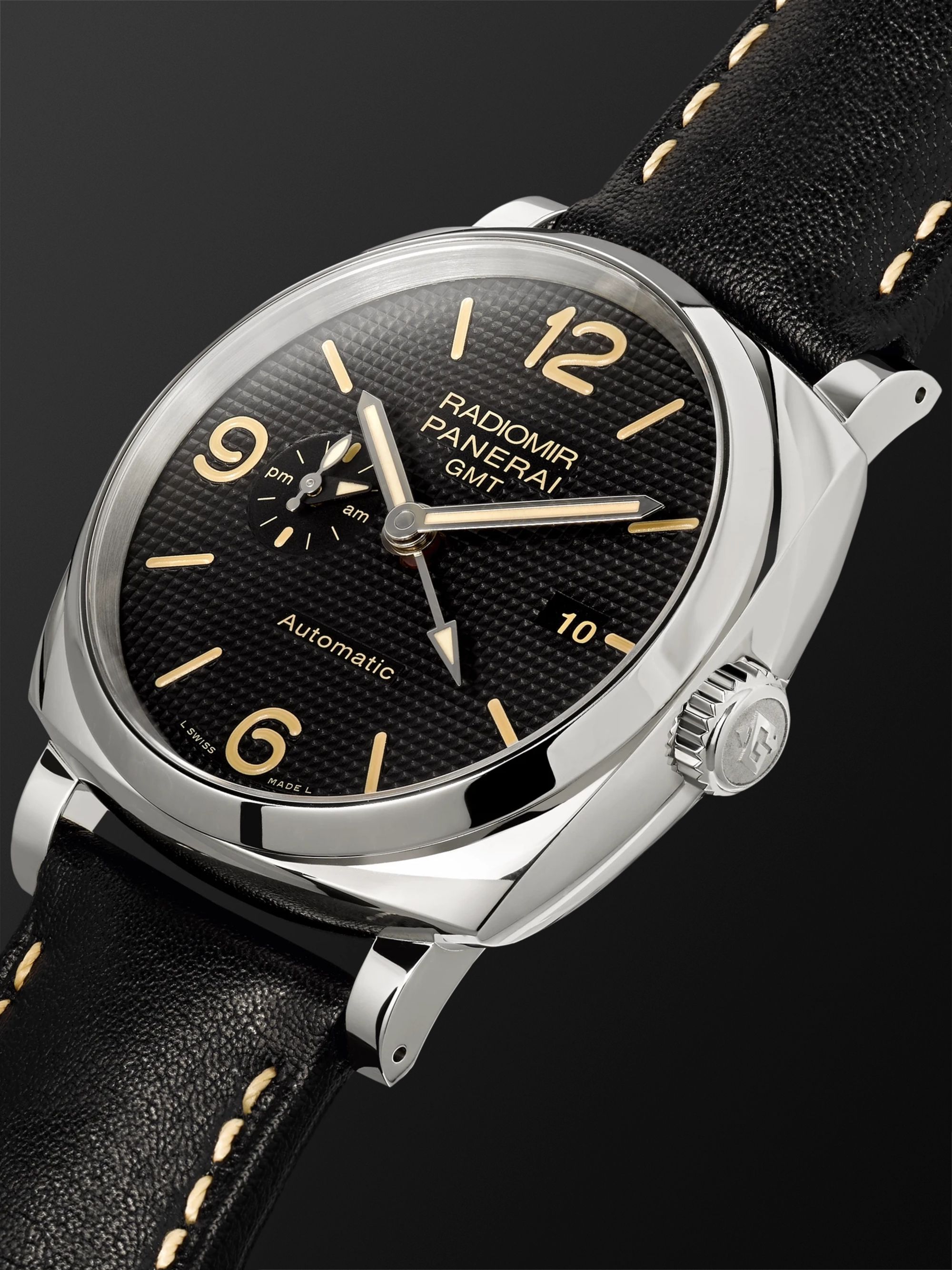 PANERAI Radiomir 1940 3 Days GMT Automatic Acciaio 45mm Stainless Steel and Leather Watch, Ref. No. PAM00627