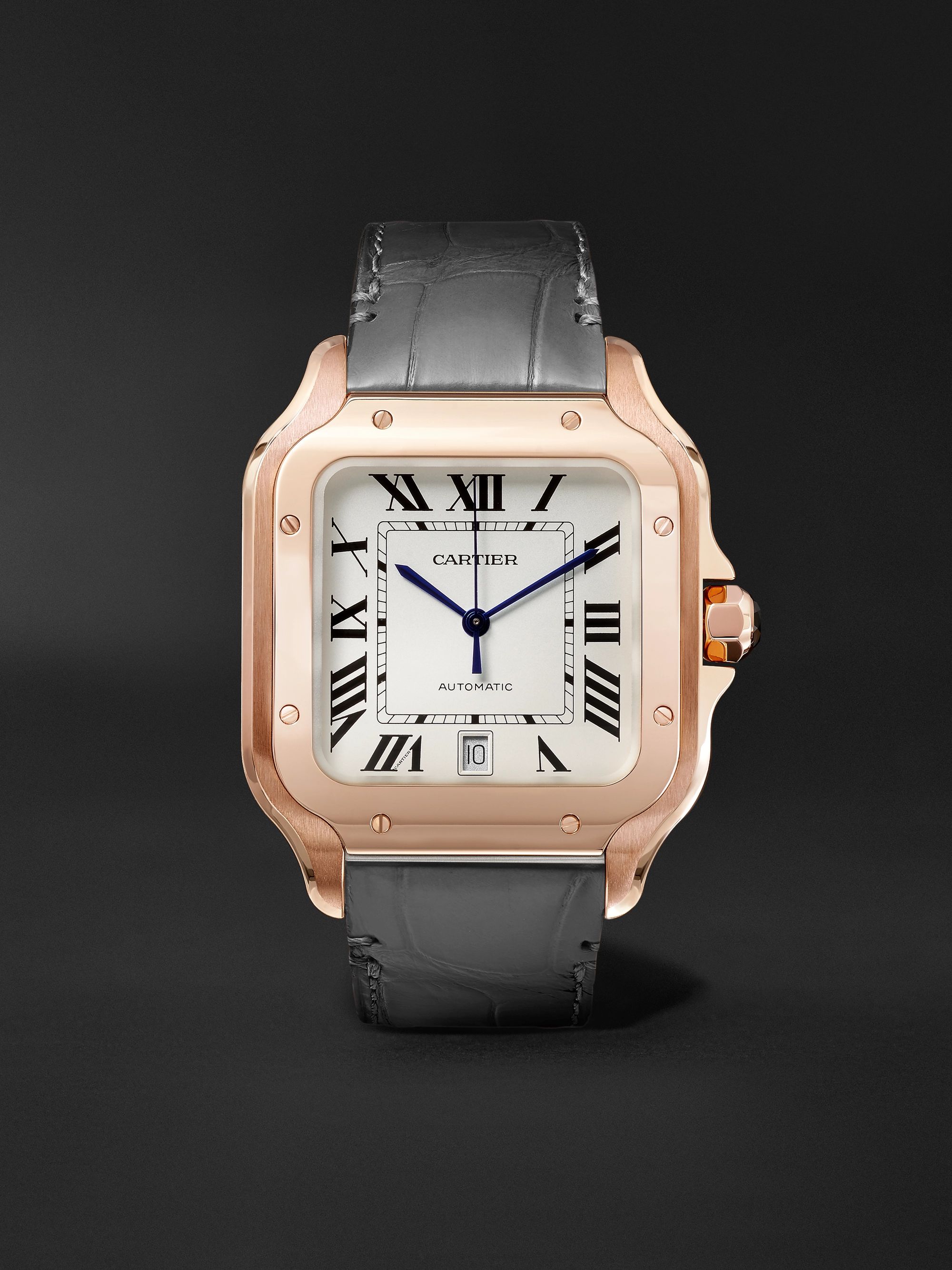 CARTIER Santos Automatic 39.8mm 18-Karat Pink Gold Interchangeable Alligator Watch, Ref. No. WGSA0007