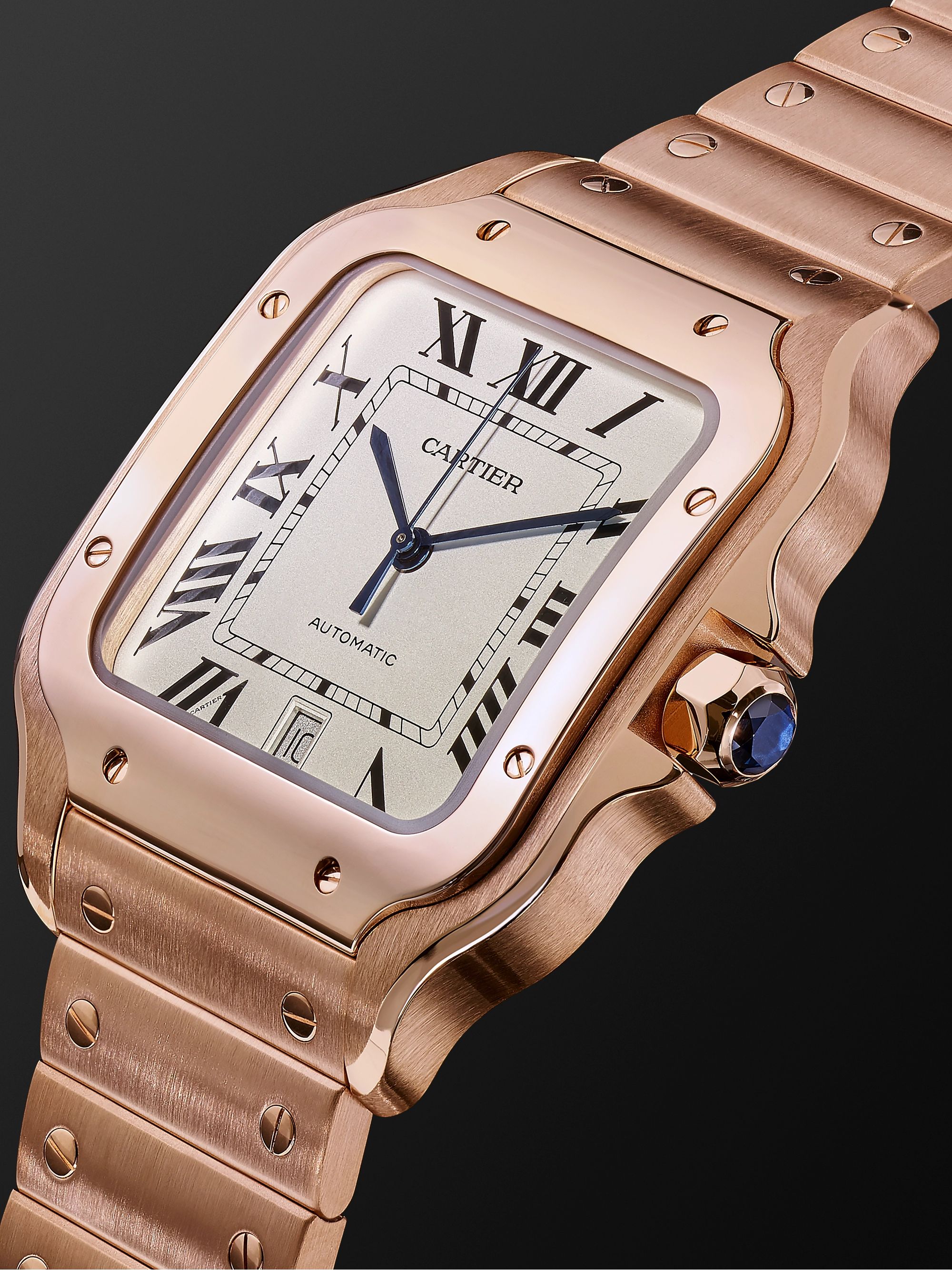 CARTIER Santos Automatic 39.8mm 18-Karat Pink Gold Interchangeable Alligator Watch, Ref. No. WGSA0007