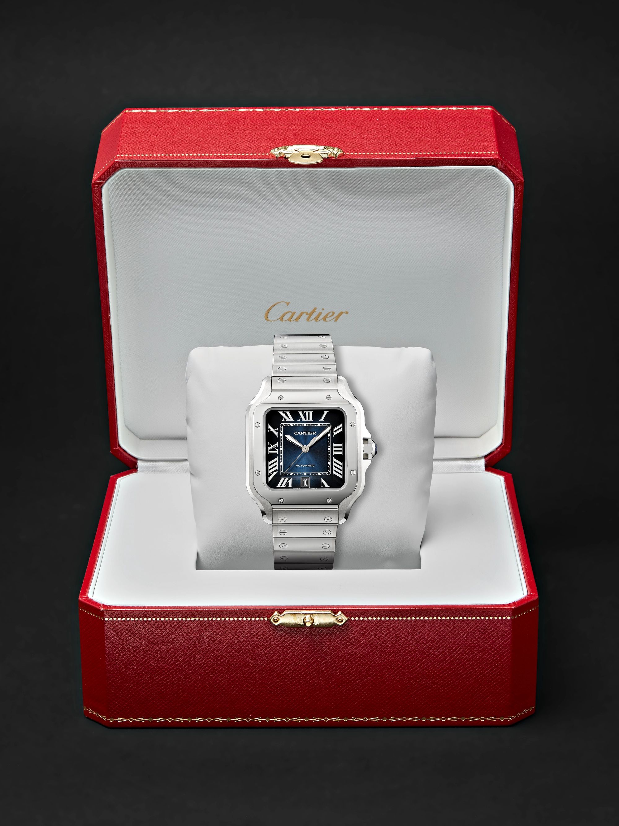 CARTIER Santos de Cartier Automatic 39.8mm Interchangeable Stainless Steel and Leather Watch, Ref. No. WSSA0013