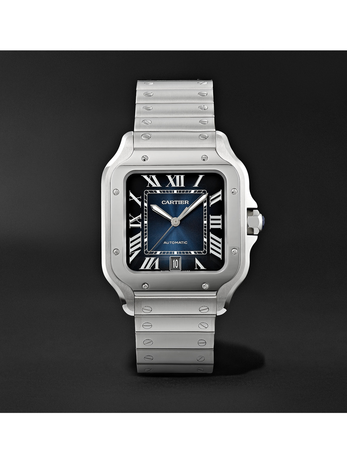Cartier Santos De  Automatic 39.8mm Interchangeable Stainless Steel And Leather Watch, Ref. No. Wssa0 In Blue