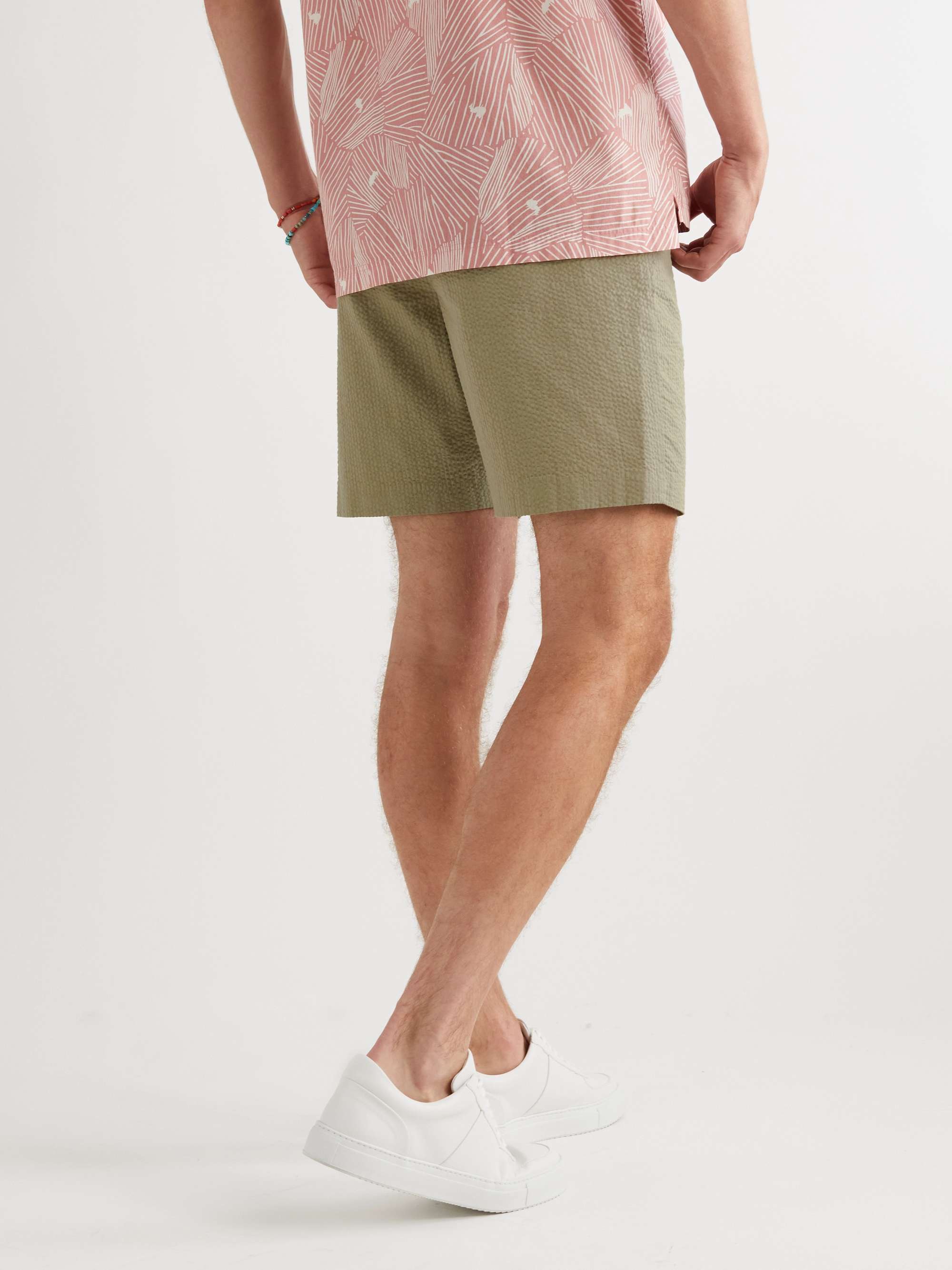 MR P. Straight-Leg Organic Cotton-Seersucker Drawstring Shorts