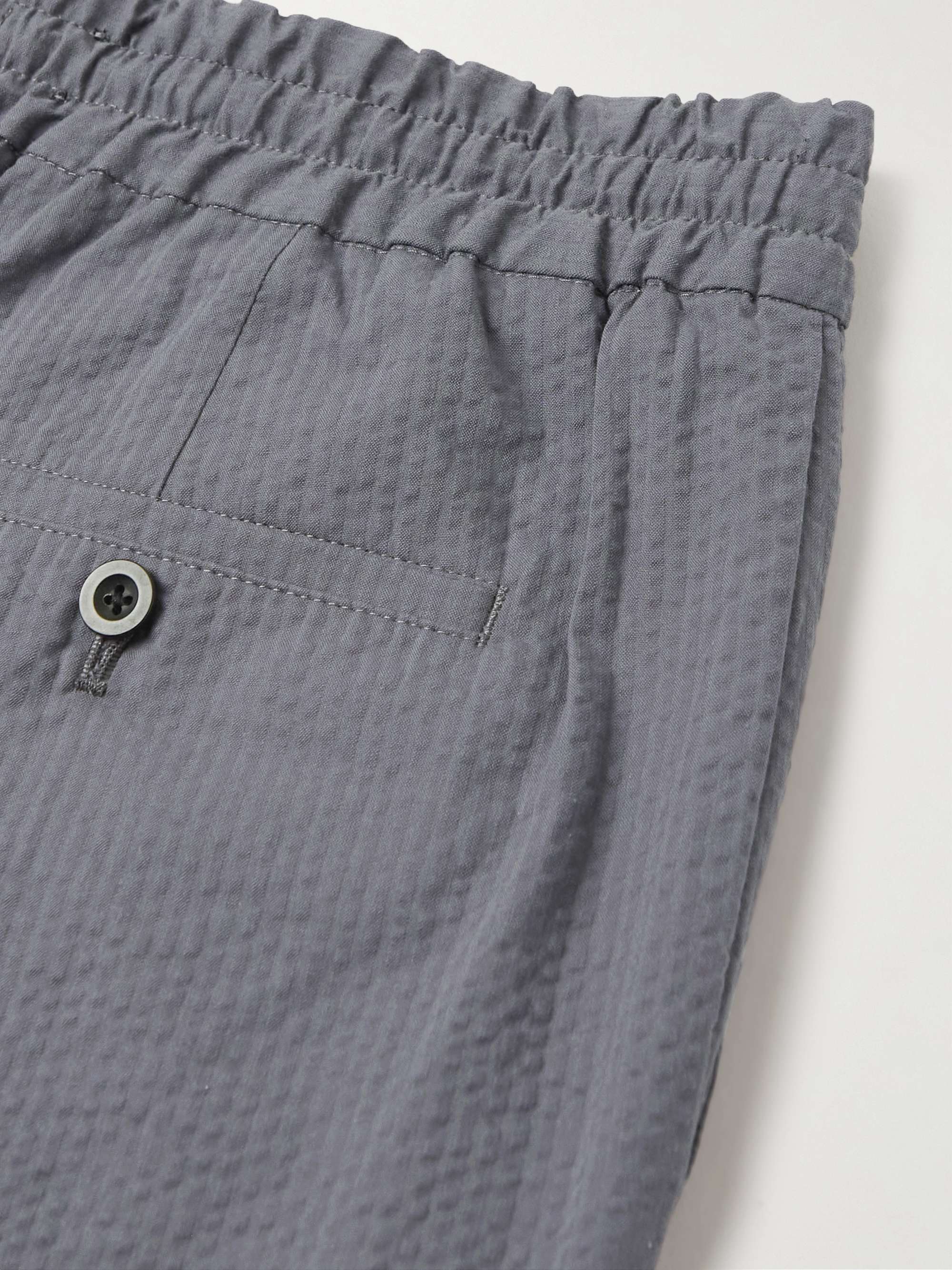 MR P. Tapered Organic Cotton-Seersucker Drawstring Trousers