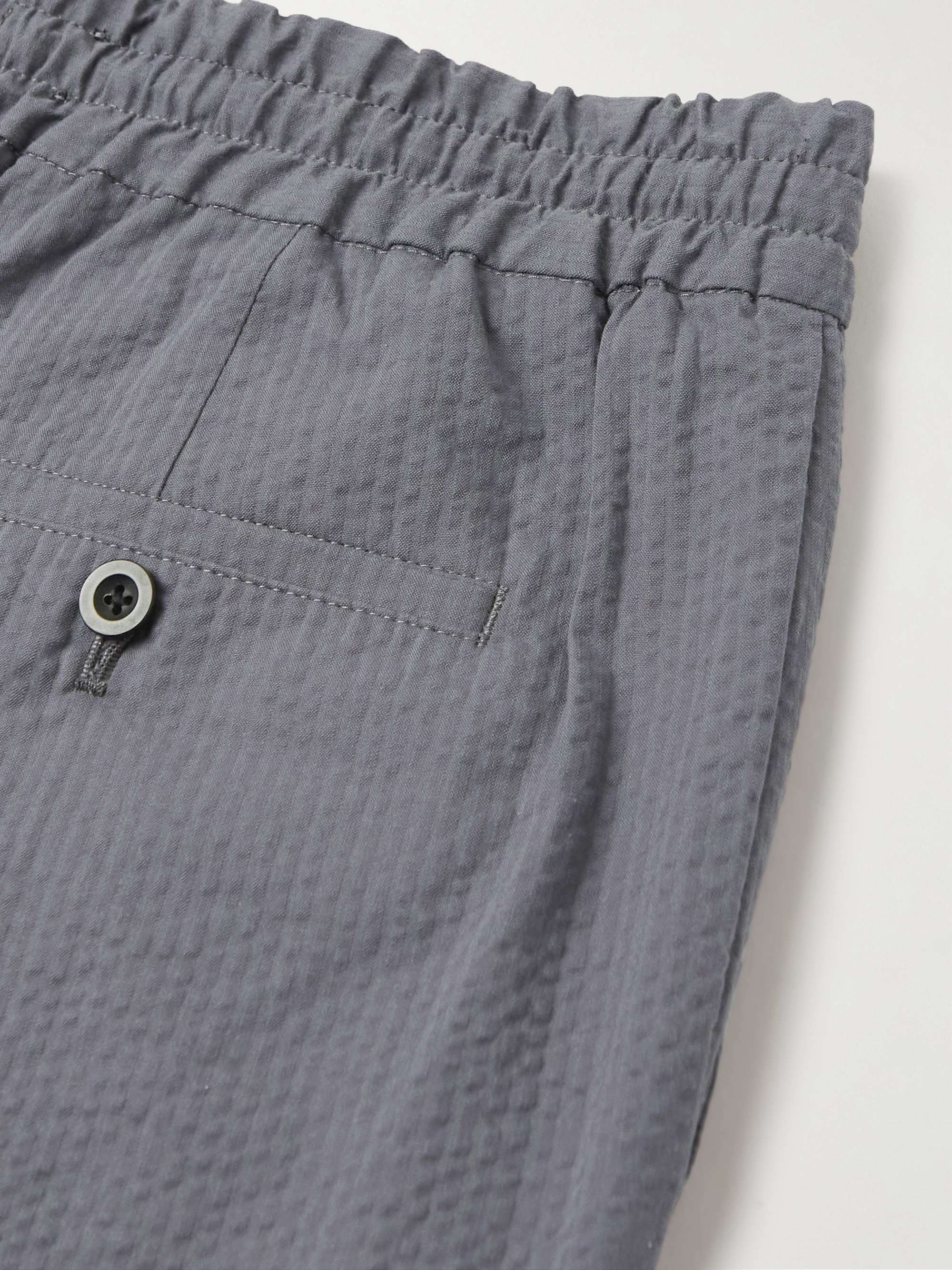 MR P. Tapered Organic Cotton-Seersucker Drawstring Trousers
