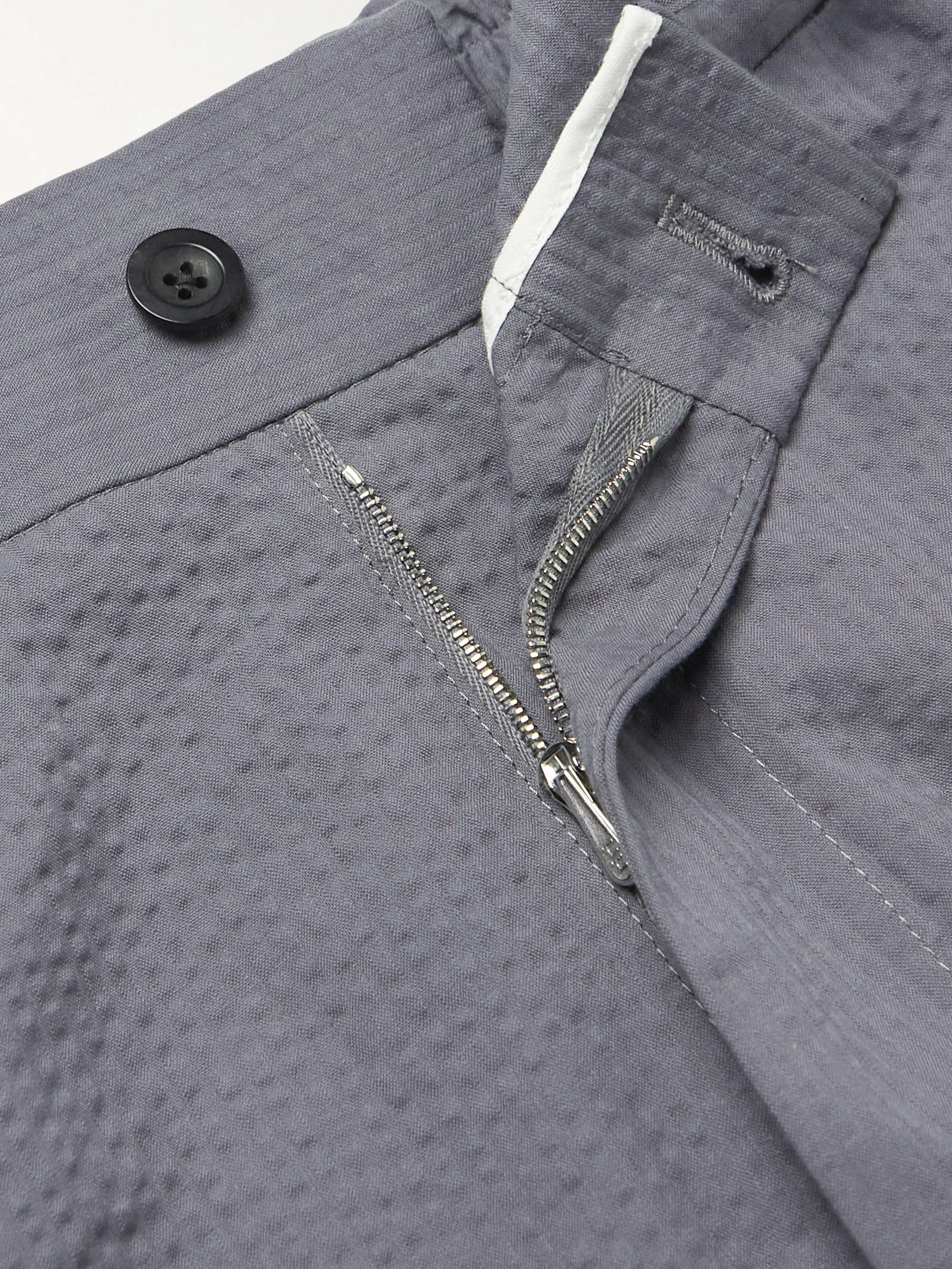 MR P. Tapered Organic Cotton-Seersucker Drawstring Trousers