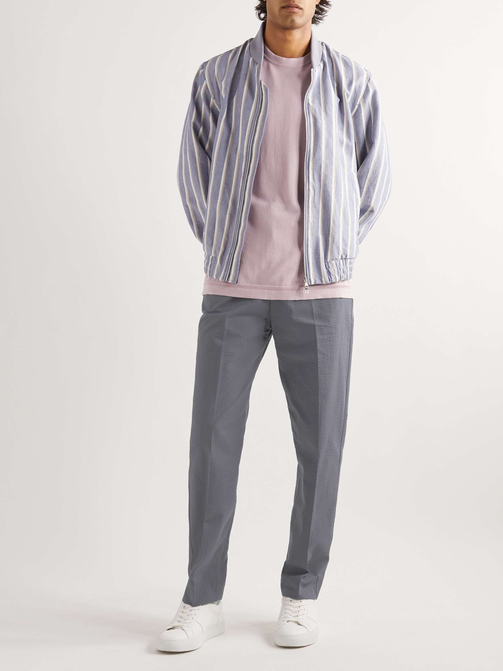 MR P. Tapered Organic Cotton-Seersucker Drawstring Trousers